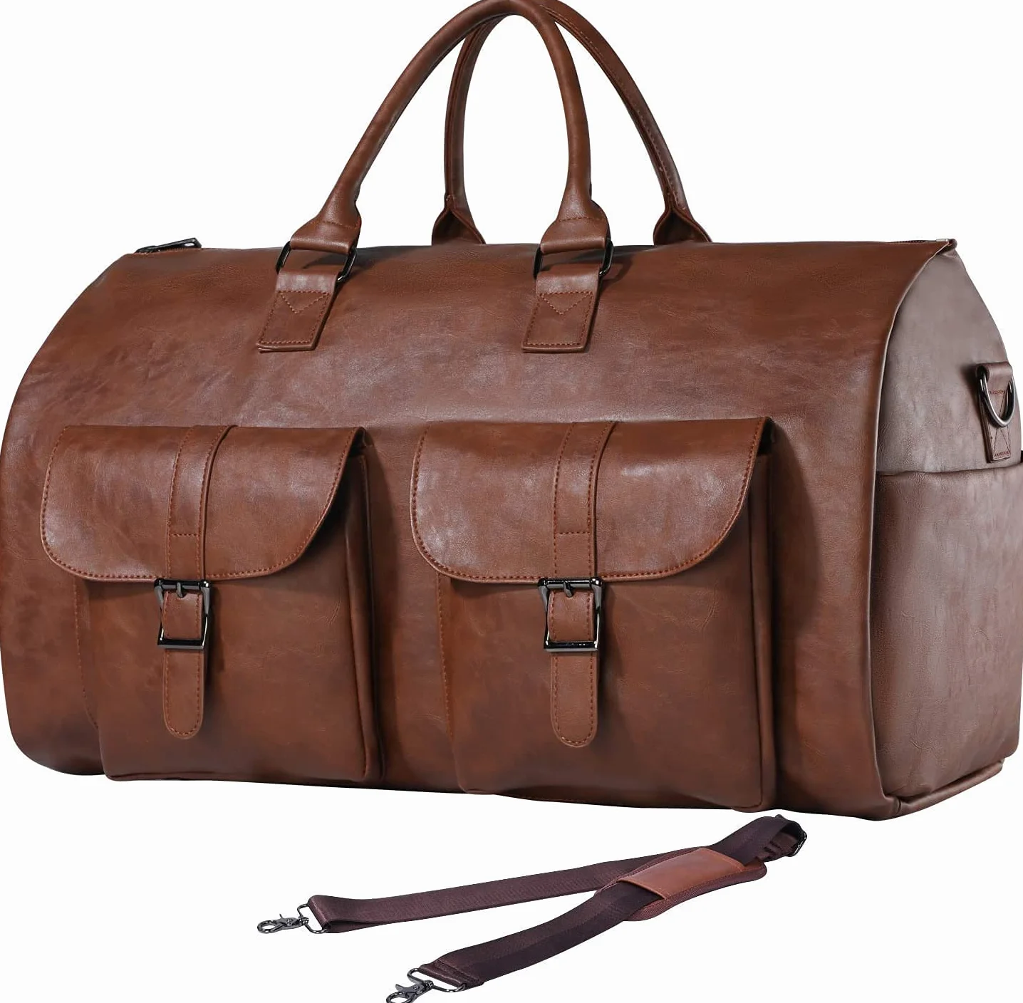 Torba na ubrania, wodoodporna, męska torba na ubrania, do podróży, duża skórzana torba marynarska z przegródką na buty, Brązowy (2), OneSize, Nowoczesny