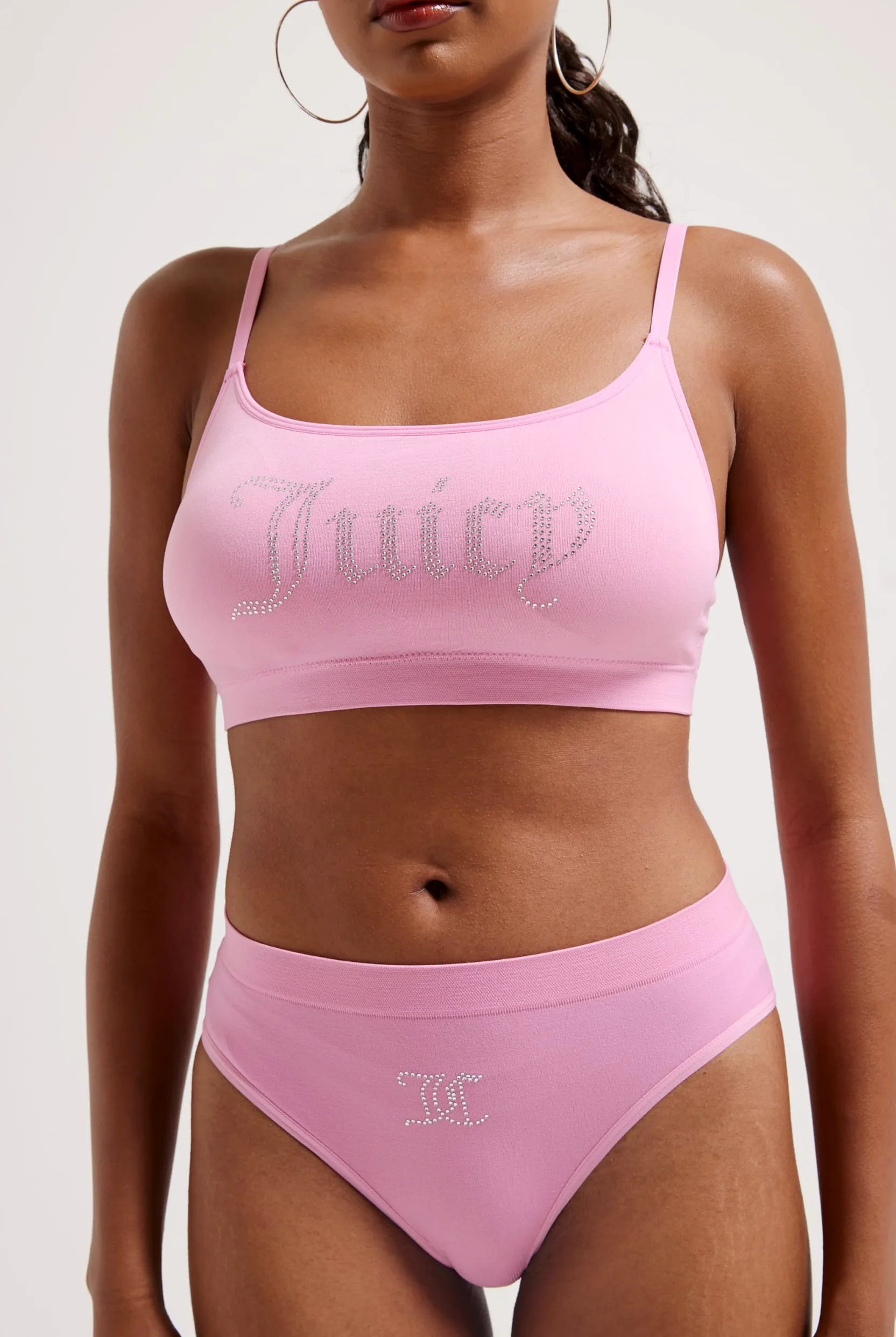 Juicy Couture Damski biustonosz z diamentami i majtki bez fiszbin do uprawiania sportu na czas wolny i fitness zestaw bielizny w różnych kolorach, Begonia PINK, standard, Begonia Pink, Rozmiar