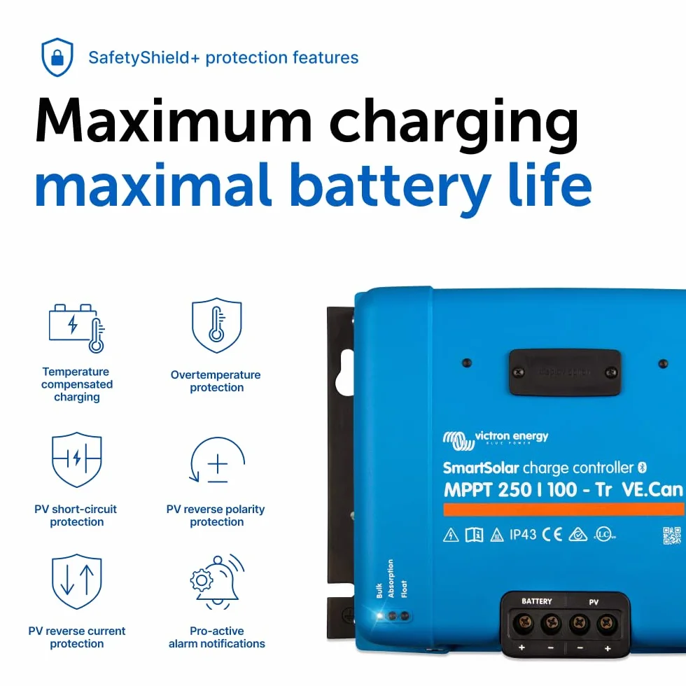Victron Energy SmartSolar MPPT TR VE.Can 250V 100 amp 12/24/36/48-Volt Kontroler Ładowania Słonecznego (Bluetooth)
