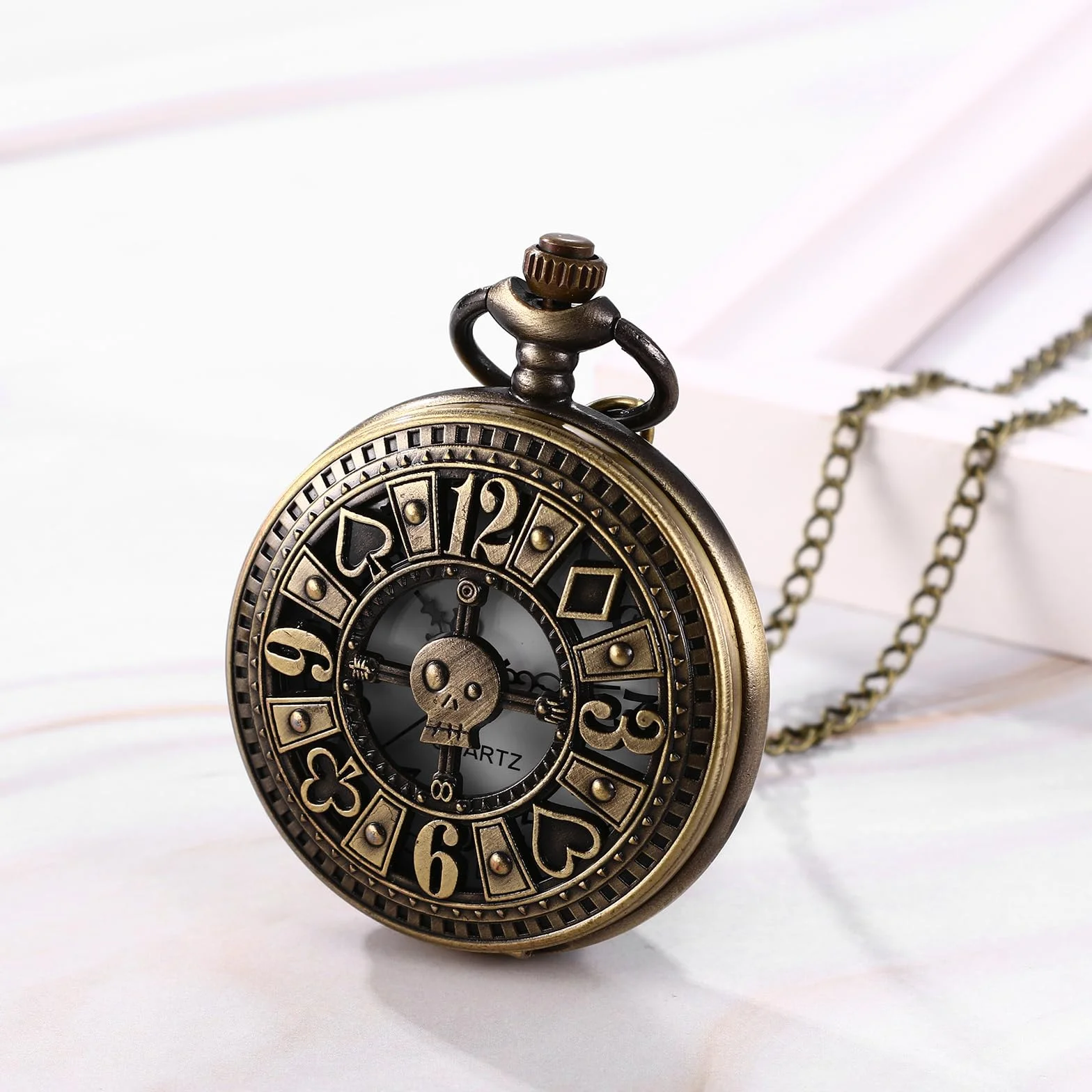 JewelryWe zegarek męski damski retro 76 cm:Vintage Poker kieszonkowy, naszyjnik fantazyjny do przebrania-kostiumu, prezent dla mężczyzn i kobiet