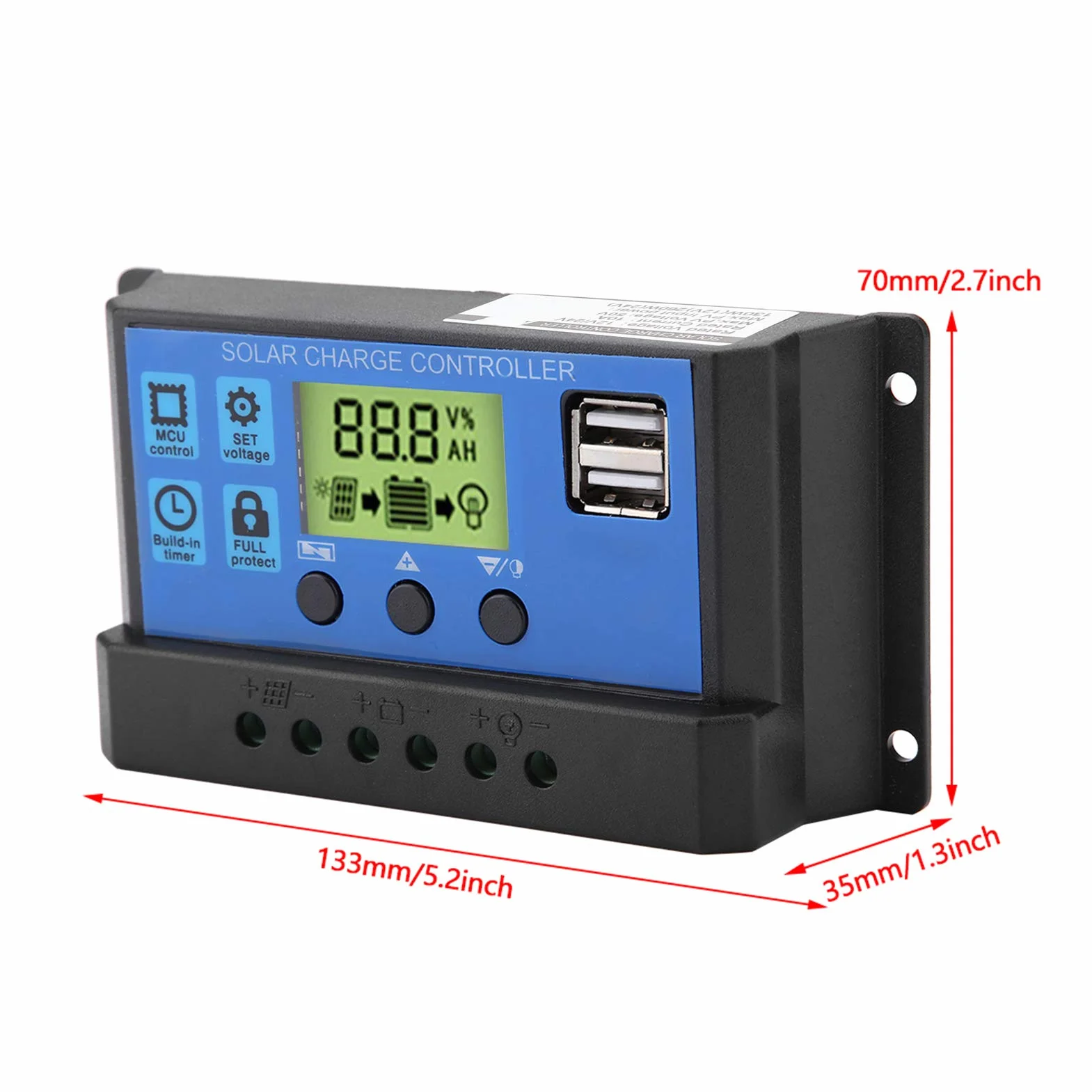 Kontroler ładowania solarnego, PWM 12 V 24 V podwójny USB kontroler ładowania panelu słonecznego inteligentny regulowany regulator wyświetlacz LCD 10/20/30 A (YJSS-20A)