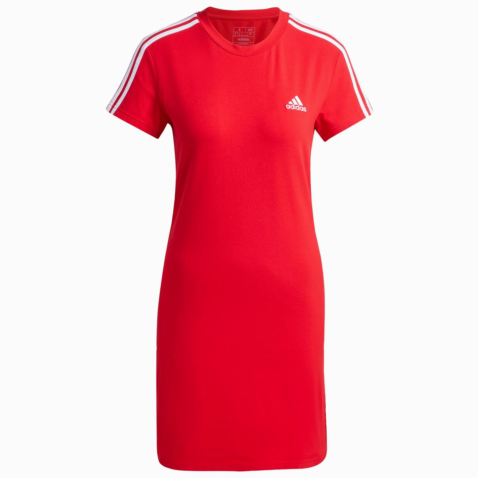 adidas Kobiety Essentials 3-Stripes Single Jersey Fitted Tee Dress, Better Scarlet S23, M