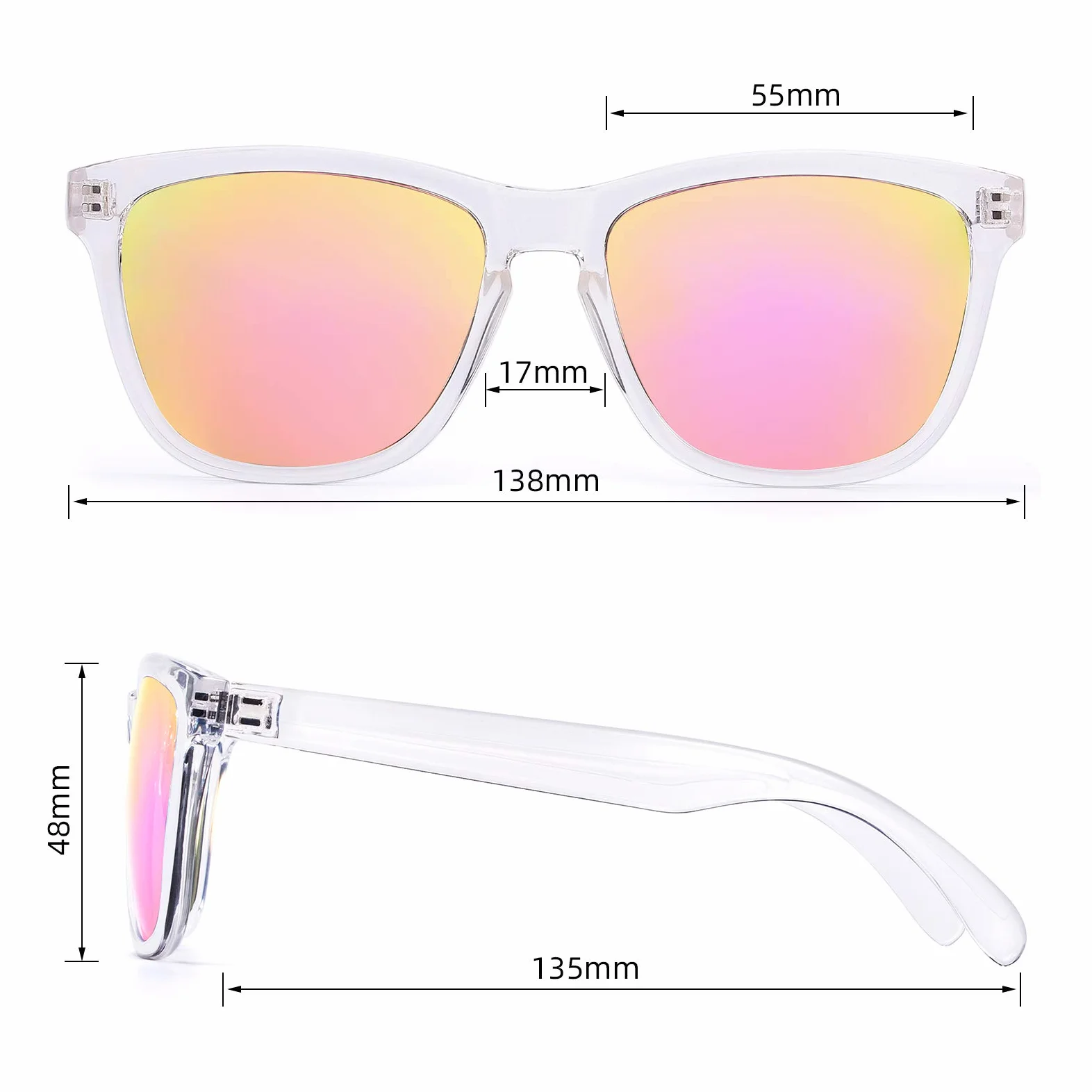 COLOSSEIN Okulary przeciwsłoneczne damskie, klasyczna kwadratowa oprawka UV400 lustrzana soczewka, okulary przeciwsłoneczne pasują na plażę, wakacje, do jazdy samochodem