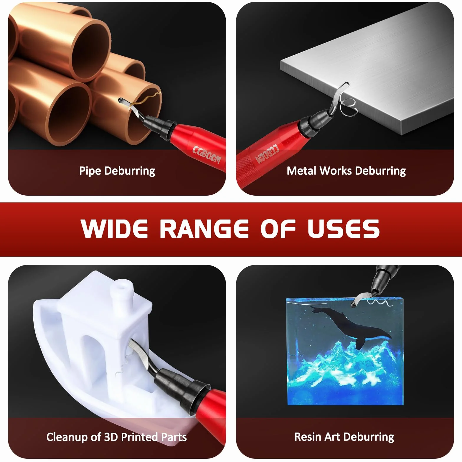 Narzędzie do gratowania z 12 dodatkowymi ostrzami HSS (stal) i 1 aluminiowym uchwytem – działa na metalu, tworzywie sztucznym, żywicowym, drukarce 3D, rurach PVC i miedzianych, gratowniku, usuwaniu