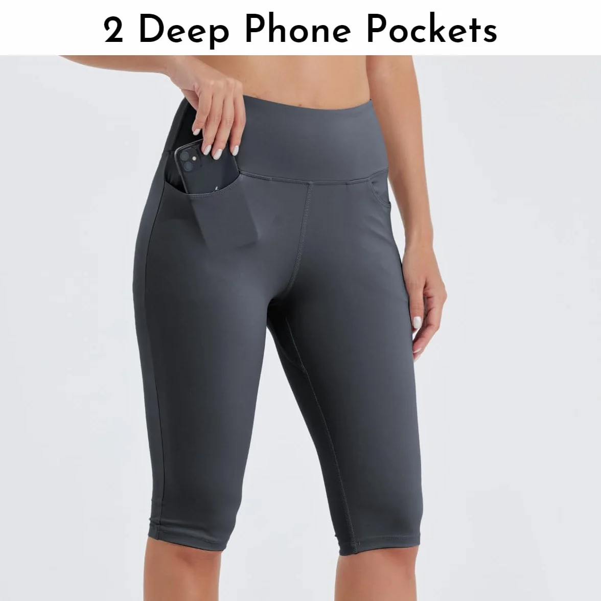 WILLIT Damskie legginsy do kolan Capri z kieszeniami, wysoka talia, spodnie Capris, na lato, do jogi