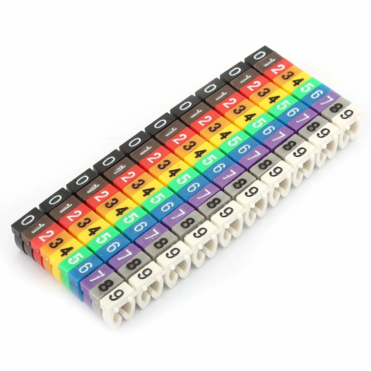 Markery Kablowe Kolorowe z Kodem Cyfrowym 0-9 dla Kabli 4,0 mm², Klipsy Identyfikacyjne 100 Sztuk Odporny na Luz z Tworzywa Sztucznego Markery do Identyfikacji Kabel