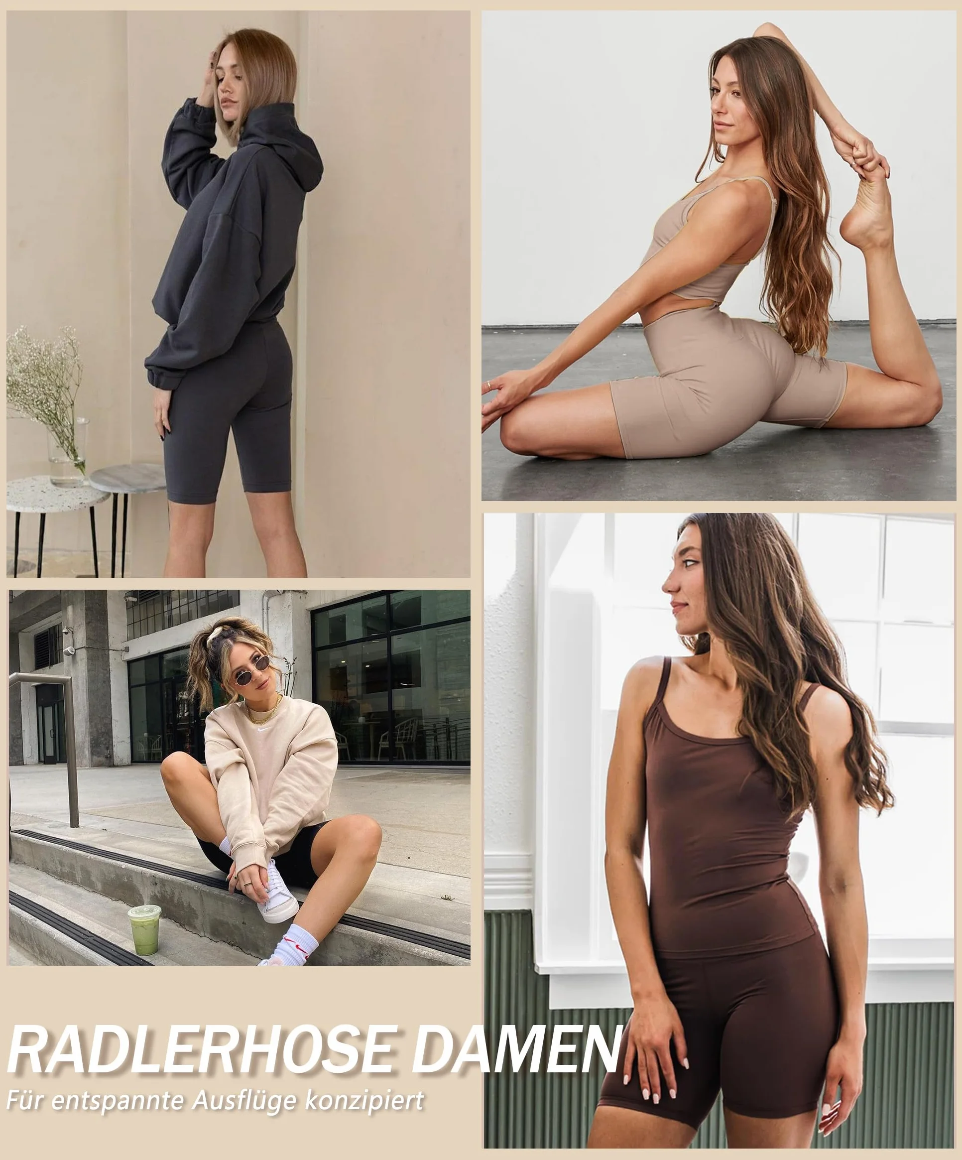 BAYDI Creamlush damskie spodnie rowerowe, 20 cm, wygodne, krótkie spodnie sportowe z wysoką talią, do jogi, pilatesu, na czas wolny, na co dzień