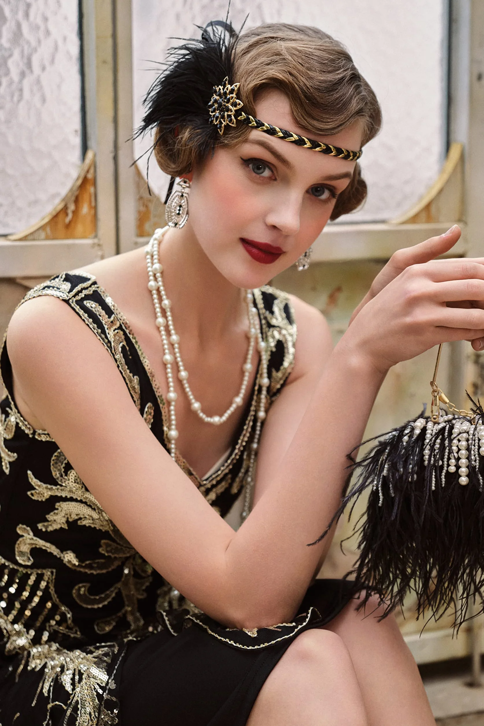 BABEYOND Ozdoba na głowę z piórami, świetny Gatsby, akcesoria dla kobiet, szalona impreza w stylu lat 20