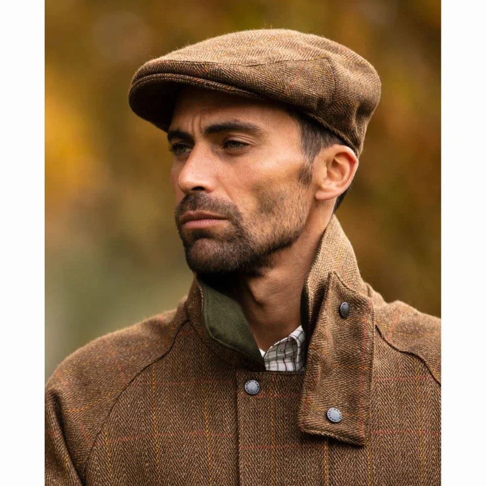 Walker & Hawkes - dziecięca czapka z suwakiem tweed - styl country - ciemnoniebieska, brązowy, XXL