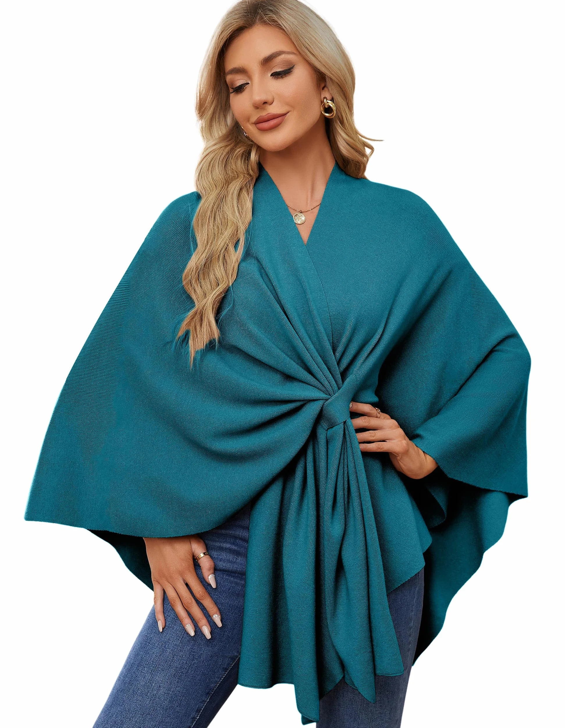PULI Eleganckie ponczo damskie, z dzianiny, z przodu, wszechstronne, z zakładką