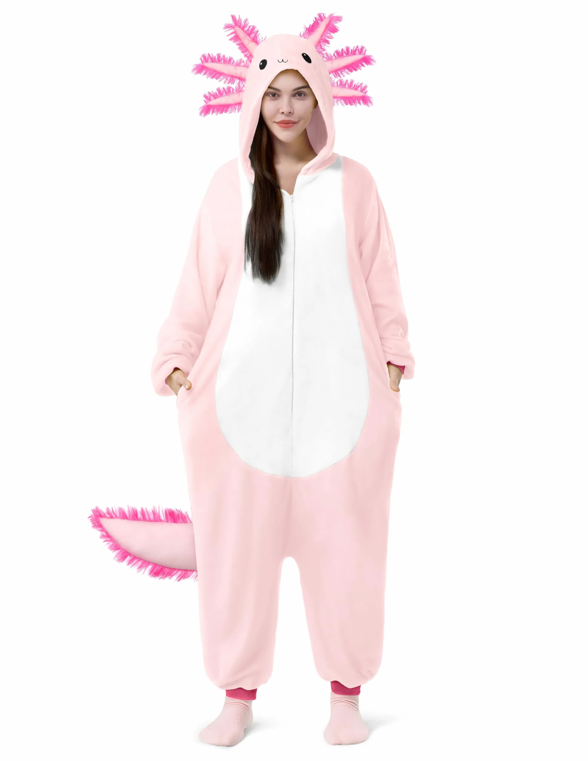 Spooktacular Creations Axolotl Unisex Dorosły ogon kapelusza pluszowa piżama kostium do odgrywania ról kostium Halloween-XL różowy