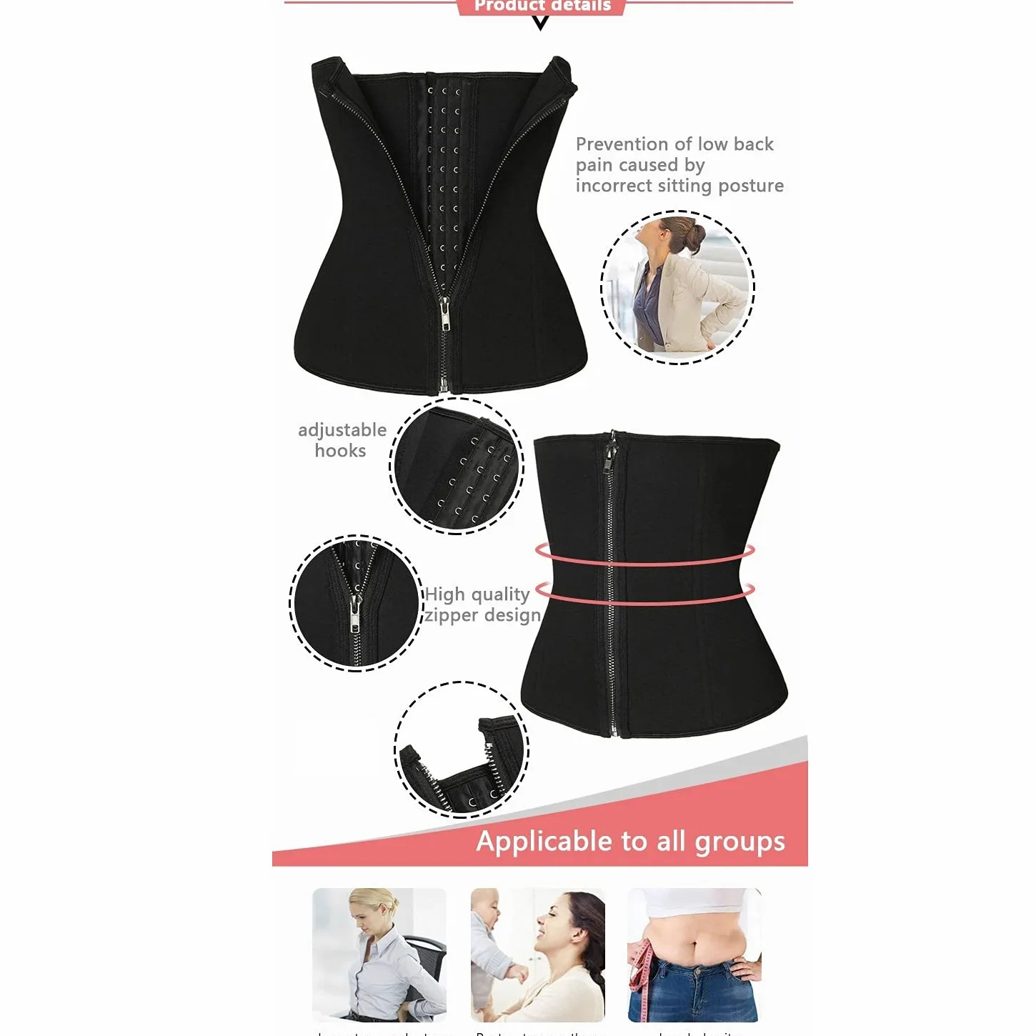 Gorset Trener talii Podwójne naciśnięcie Gorset pod biustem Body Shaper Bielizna modelująca gorset wyszczuplający pas modelujący (kolor: niebieski, rozmiar: średni)