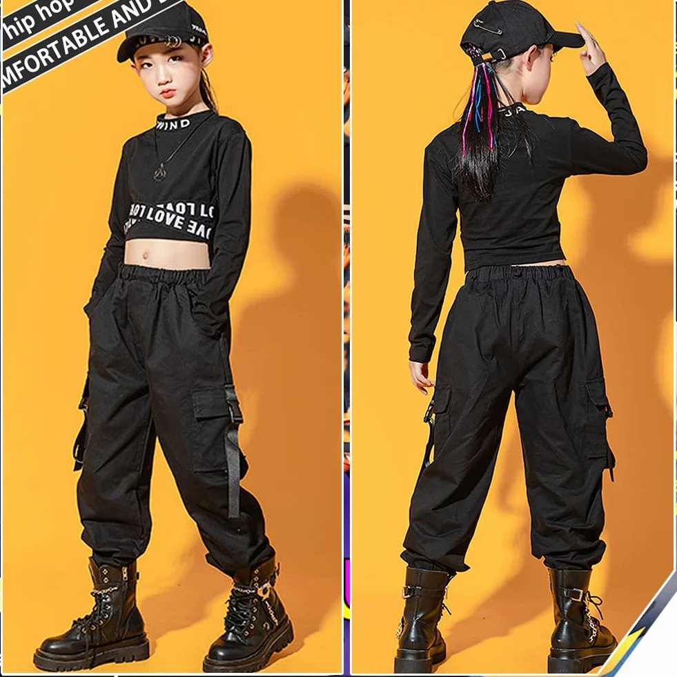 Dziewczęcy dres treningowy hip hop, 2-częściowy strój dla dzieci, strój do tańca ulicznego, top + spodnie cargo, t-shirt, spodnie do biegania, odzież do tańca, na wiosnę i lato