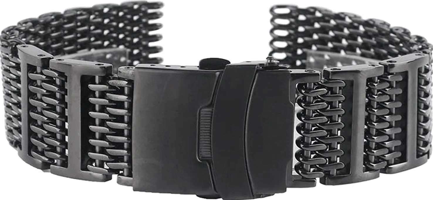 20/22/24mm Mesh Pasek ze stali nierdzewnej Czarny pasek do zegarka Wymiana bransoletki