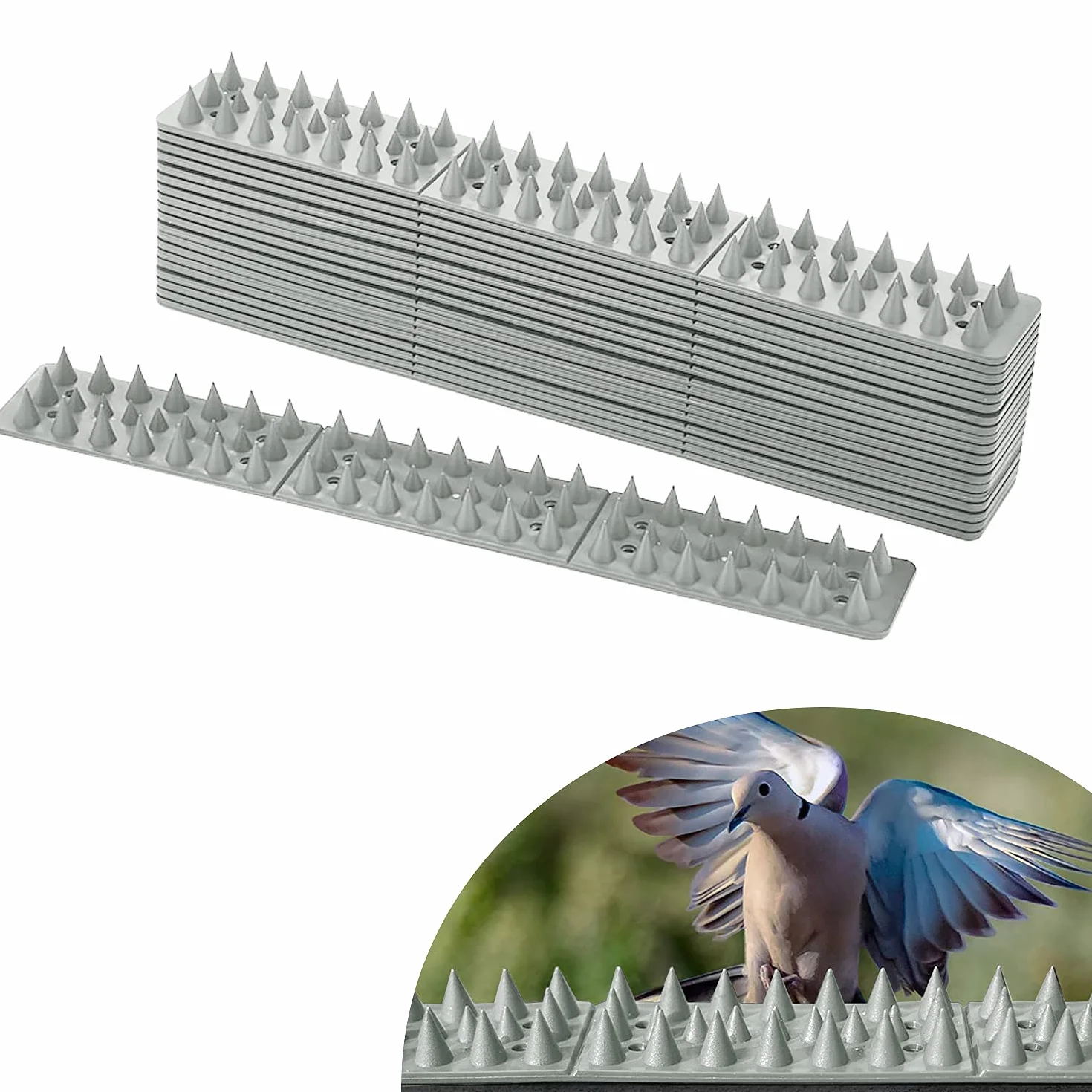 EXLECO 20 sztuk odstraszacz ptaków 6 metrów plastik szary odstraszacz wróbli kolce ptasie odstraszacz gołębi Birds Spikes odstraszacz dzikich zwierząt domowych 3-rzędowy plastik kolce odstraszające