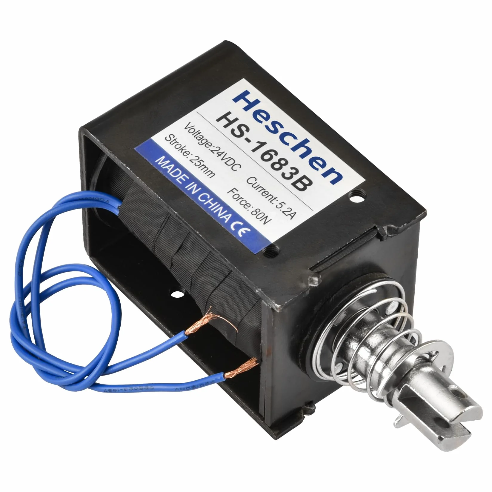Heschen Elektromagnes elektromagnetyczny, HS-1683B, DC24V 5,2A, skok 25 mm, siła 80N, typ Push Pull, otwarta rama, ruch liniowy