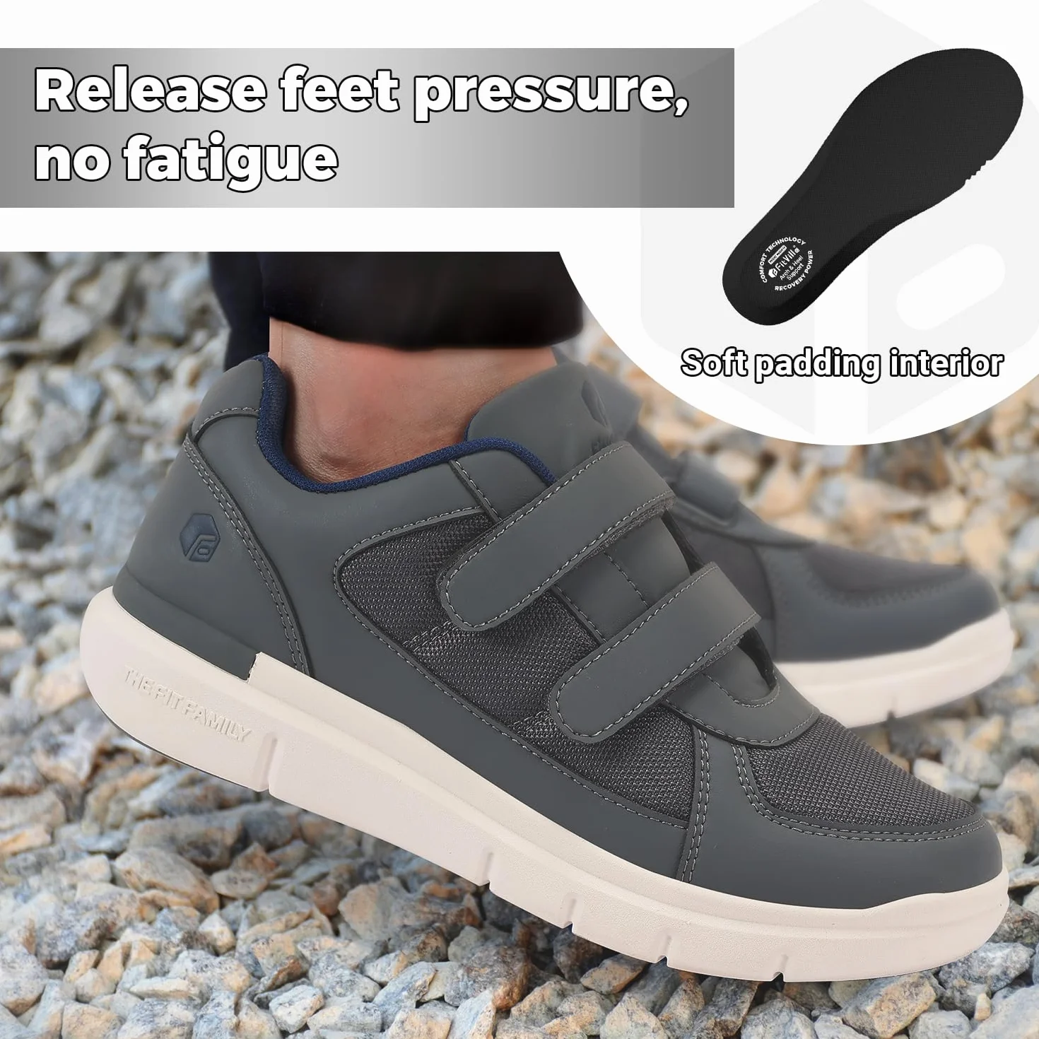 Fitville Męskie Easytop Duo Strap Diabetic Shoes V3 Extra Wide Ortopedyczne Buty Zdrowotne Dla Opuchniętych Stóp