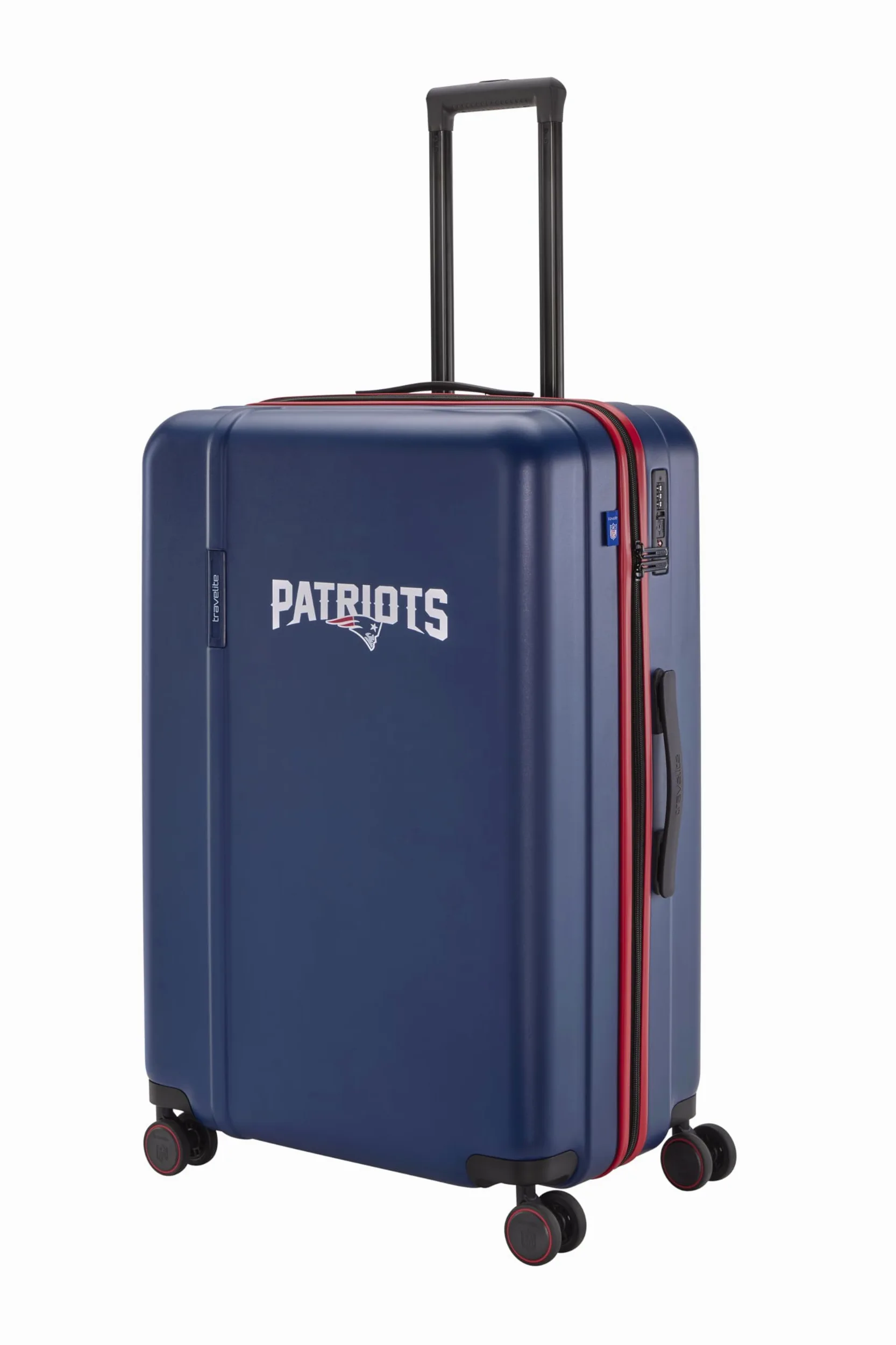 Travelite NFL Walizka podróżna z twardą obudową, New England Patriots, rozmiar L, duża walizka podróżna z zamkiem TSA, wózek ABS z 4 podwójnymi kółkami, 51 x 76 x 30,5 cm, 4,4 kg, 103 l
