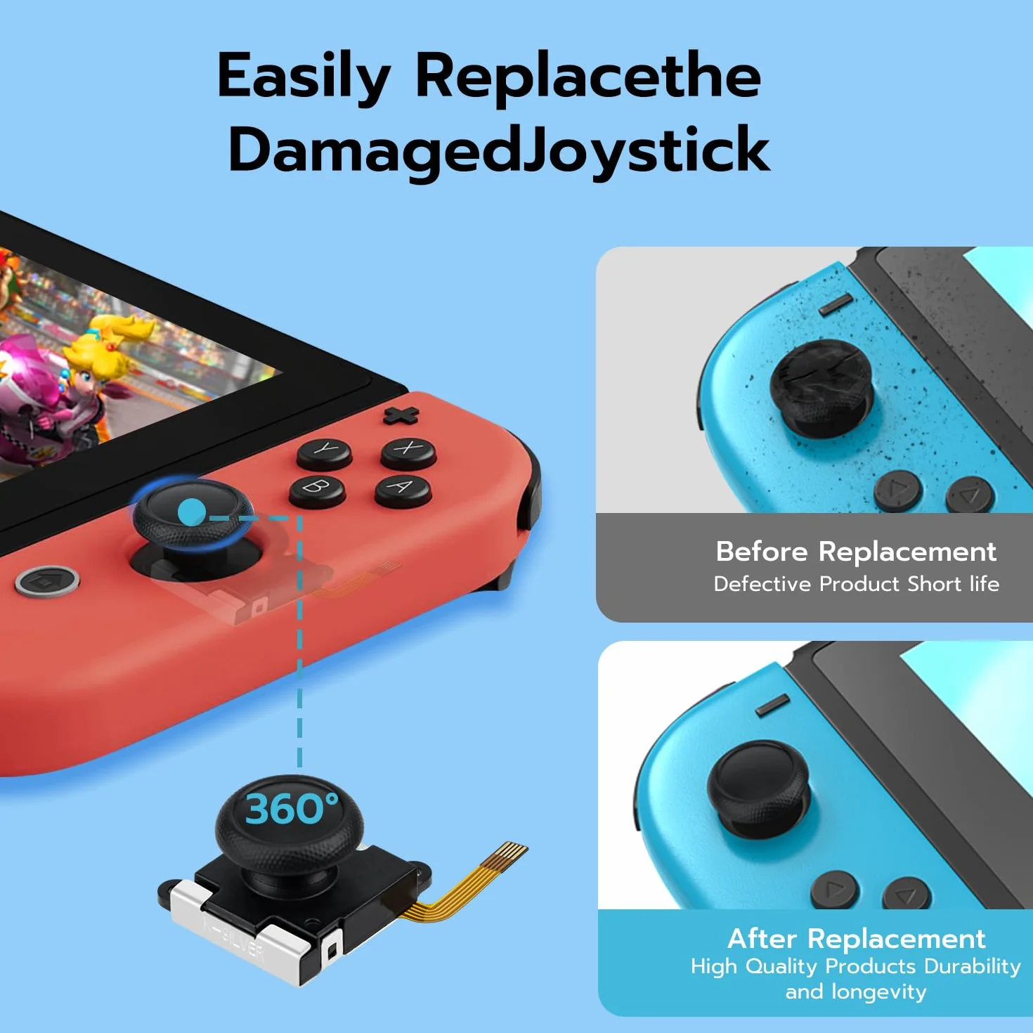 Czujnik efektu 3D Hall wymienny joystick do kontrolera NS Switch/OLED Joy-Con/Switch Lite, nasadki kciuka z zestawem narzędzi do naprawy śrubokrętów