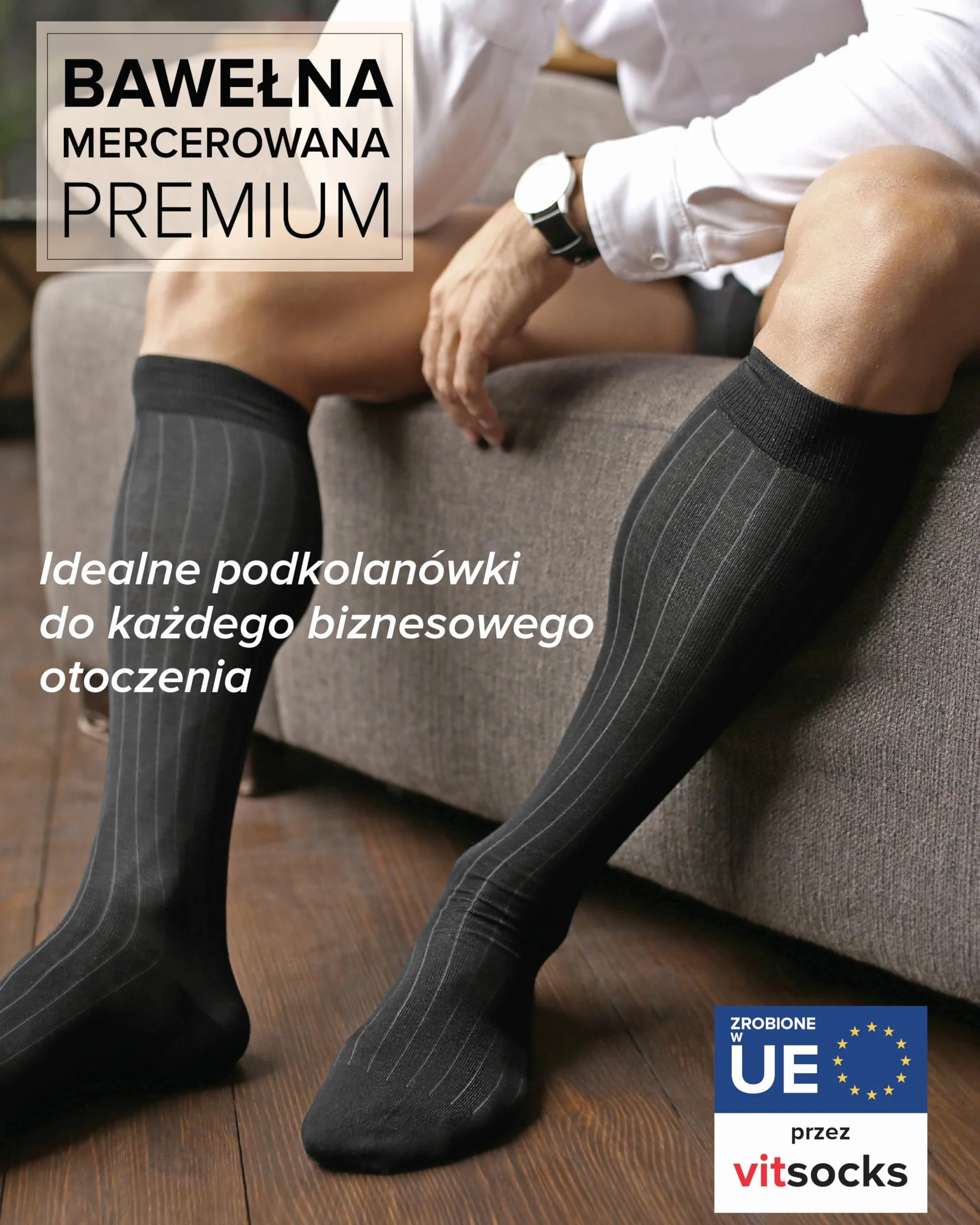 VITSOCKS Podkolanówki Business Męskie Wysokie Skarpetki do Kolan (2 PARY) Bawełna Merceryzowana