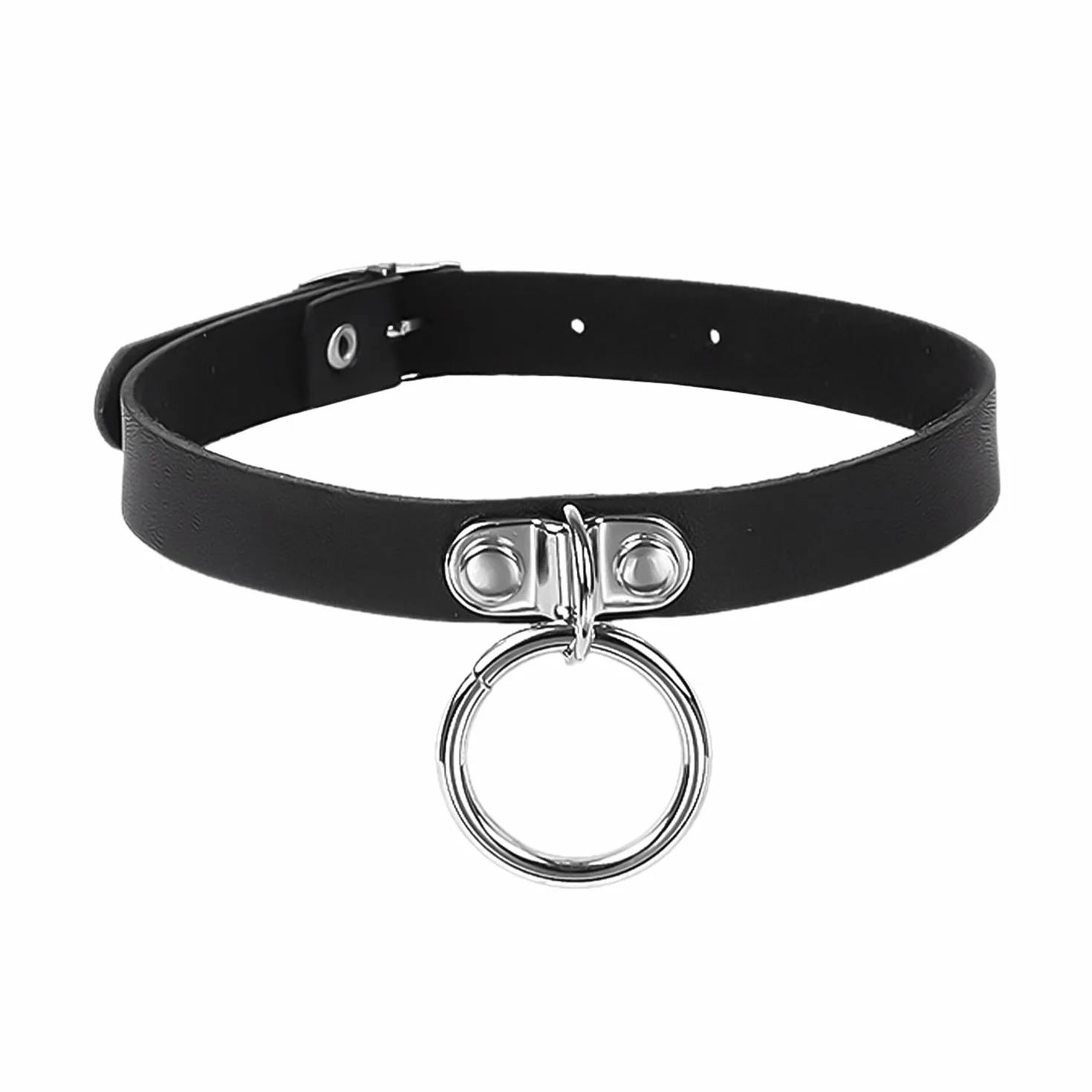 Czarna skórzana obroża gotycka, damska skórzana obroża ze skóry, obroża punkowa, czarna obroża PU, Breite 2 cm, Länge 43 cm., Sztuczna skóra