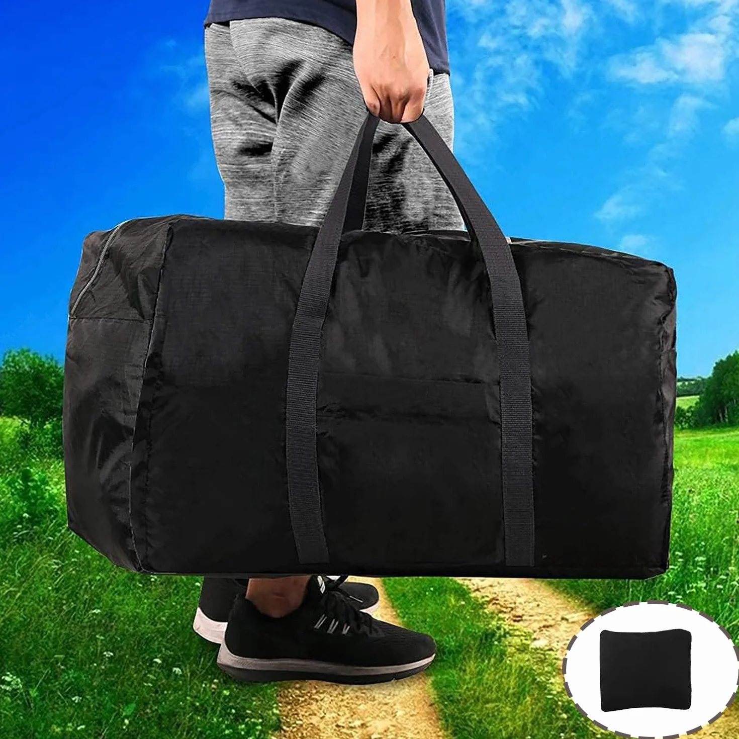 Składana torba podróżna, wodoszczelna torba na zakupy, do studia fitness, na urlop, nadaje się do uprawiania sportu, czarny, 4pack