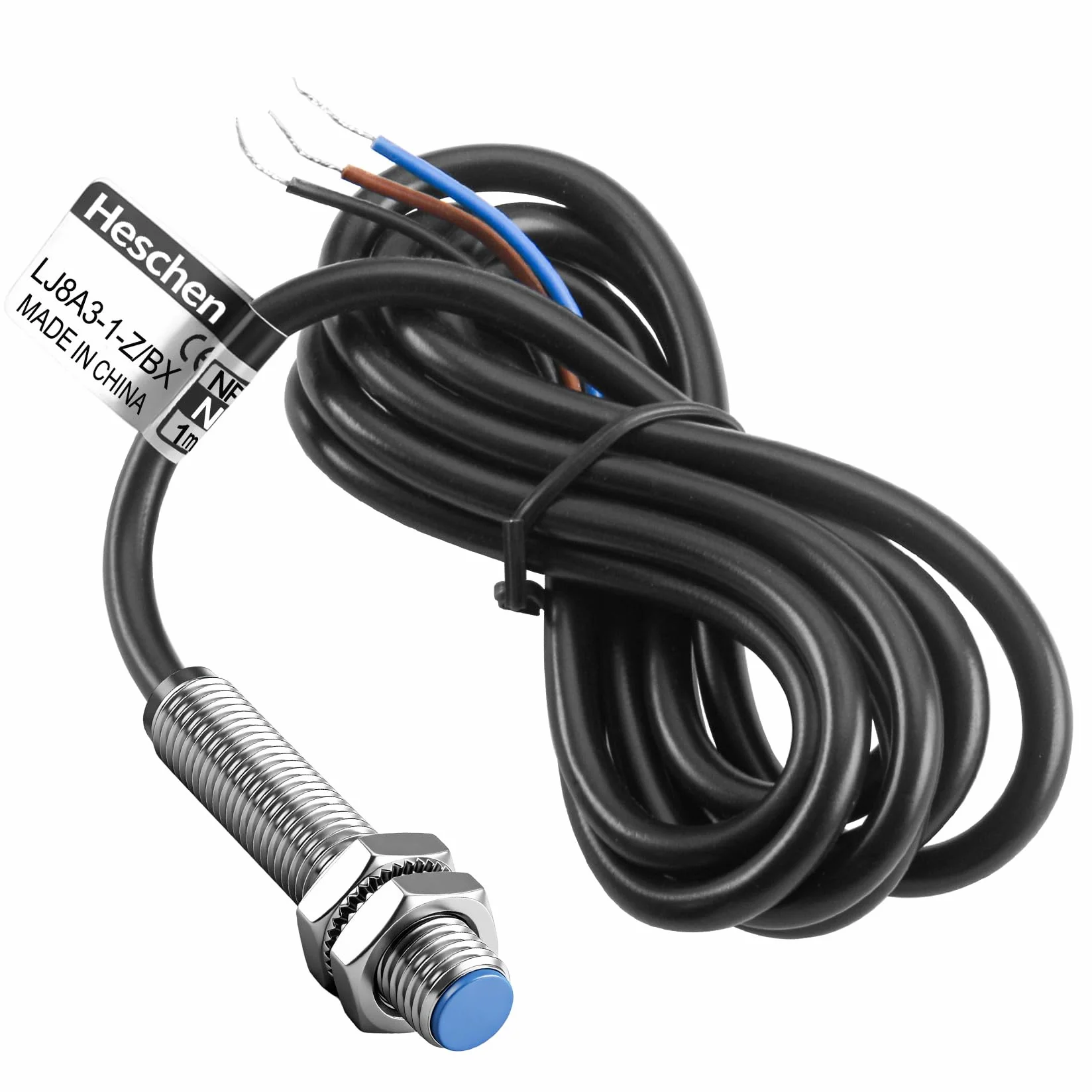 Heschen M8 Indukcyjny przełącznik czujnika zbliżeniowego, typ tarczy, LJ8A3-1-Z/BX-DC5V, wykrywacz 1 mm, 5 VDC 200 mA, NPN normalnie otwarty (NO), 3-przewodowy