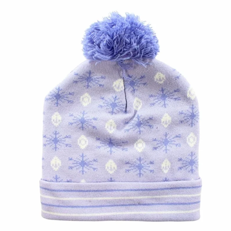 Disney Girl's Frozen Pom Beanie czapka zimowa zestaw akcesoriów, fioletowy, jeden rozmiar, Fioletowy, Rozmiar uniwersalny