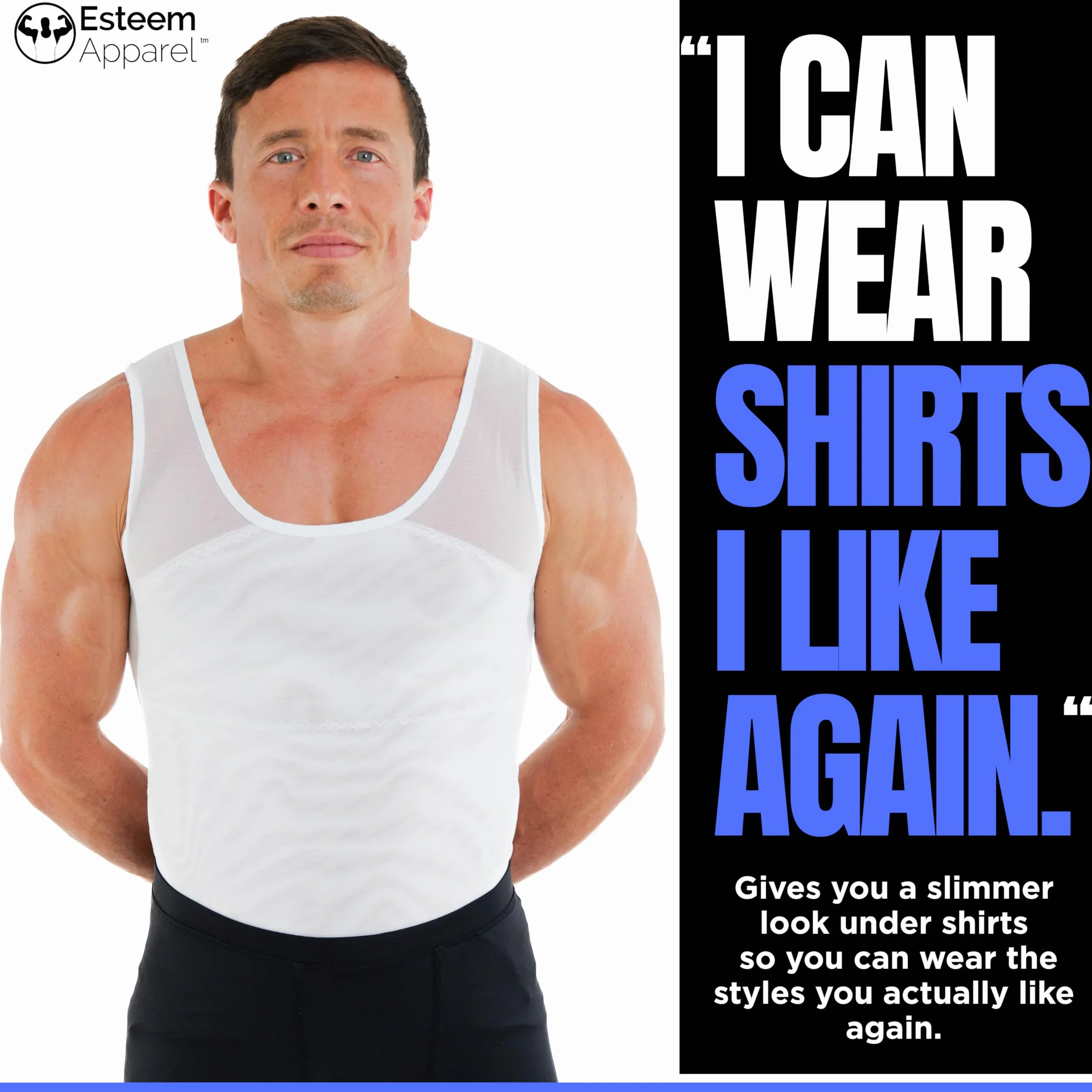 Esteem Apparel Męska koszula kompresyjna na klatkę piersiową biała L