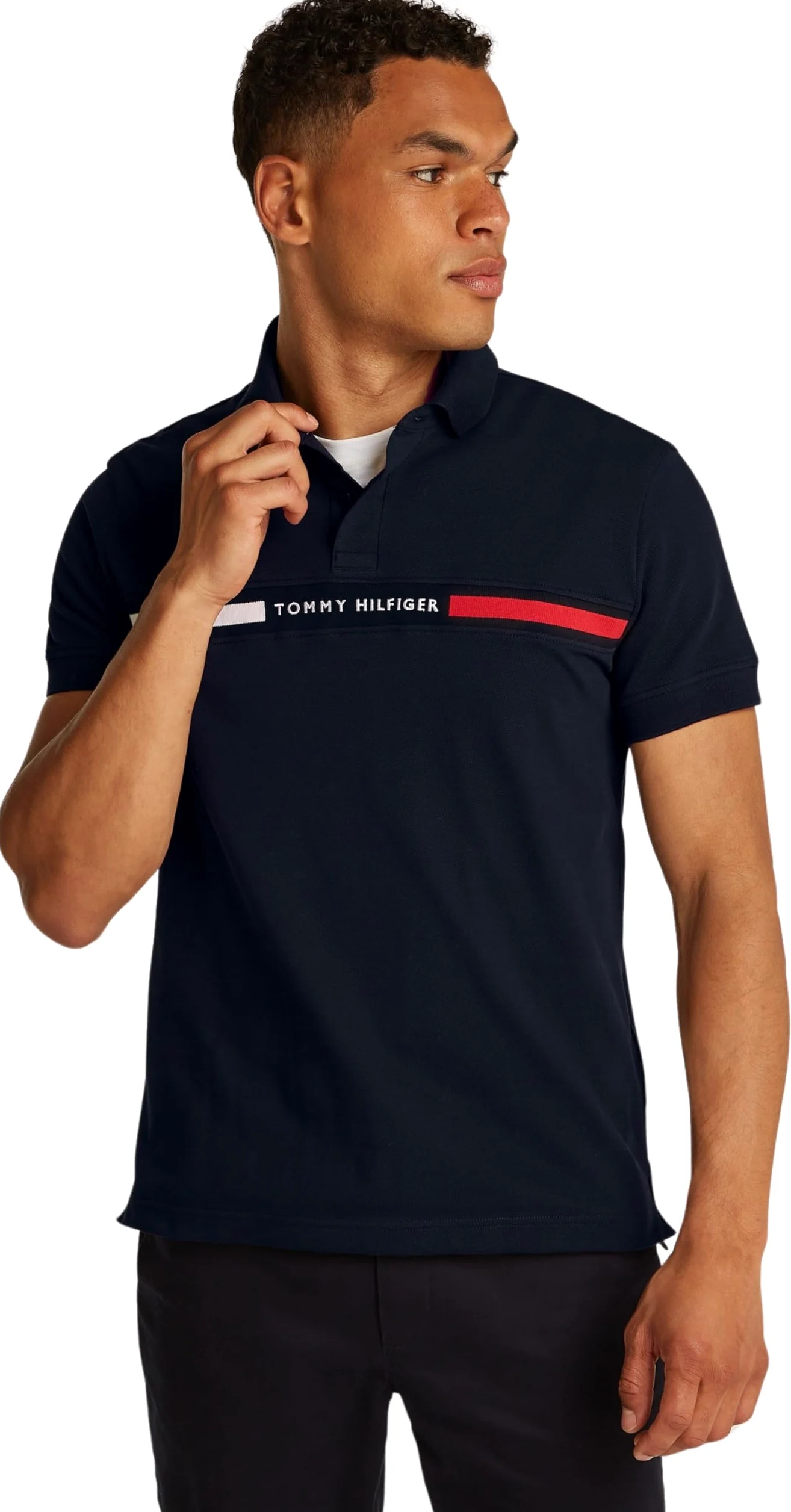 Tommy Hilfiger Męska wkładka na klatkę piersiową Hilfiger REG Polo MW0MW38130, S/S Polo, niebieska, XL, Niebieski (pustynne niebo), XL