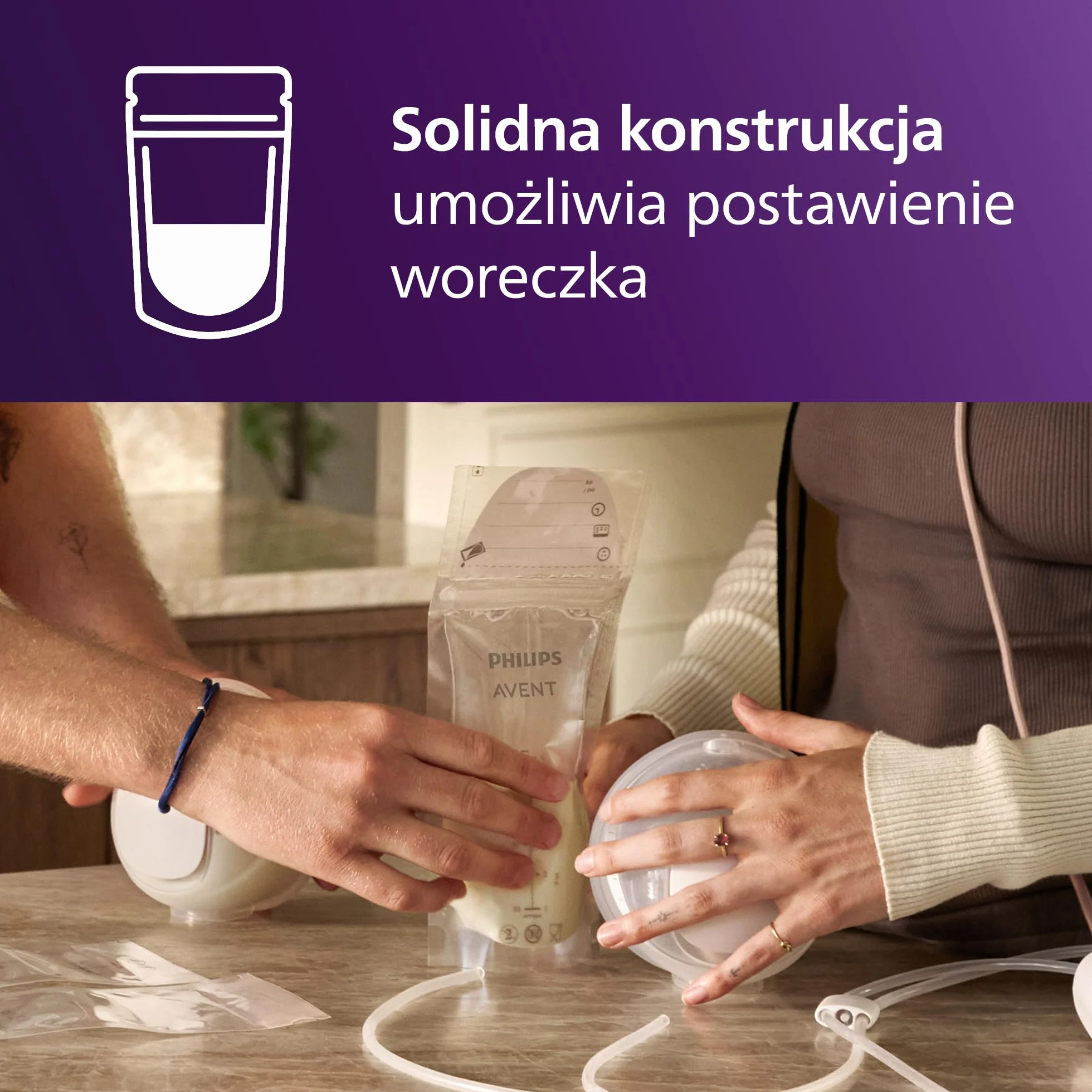 Philips Avent Woreczki do przechowywania pokarmu, Wysterylizowany, Szeroki otwór, Wykonany z materiału niezawierającego bisfenolu A, Solidność i wytrzymałość, 180 ml, 25 woreczków, SCF603/25