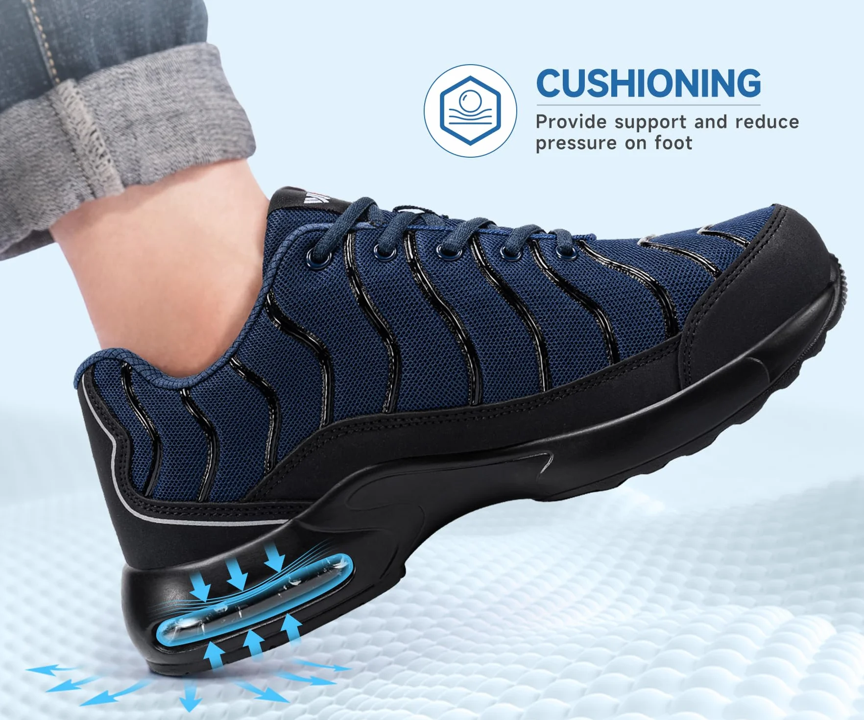 LARNMERN Buty robocze dla mężczyzn i kobiet, lekkie, szerokie i normalne, uniseks, odporne na przebicie, sportowe buty ochronne, stalowe nasadki, komfortowe, oddychające, amortyzacja, poduszka