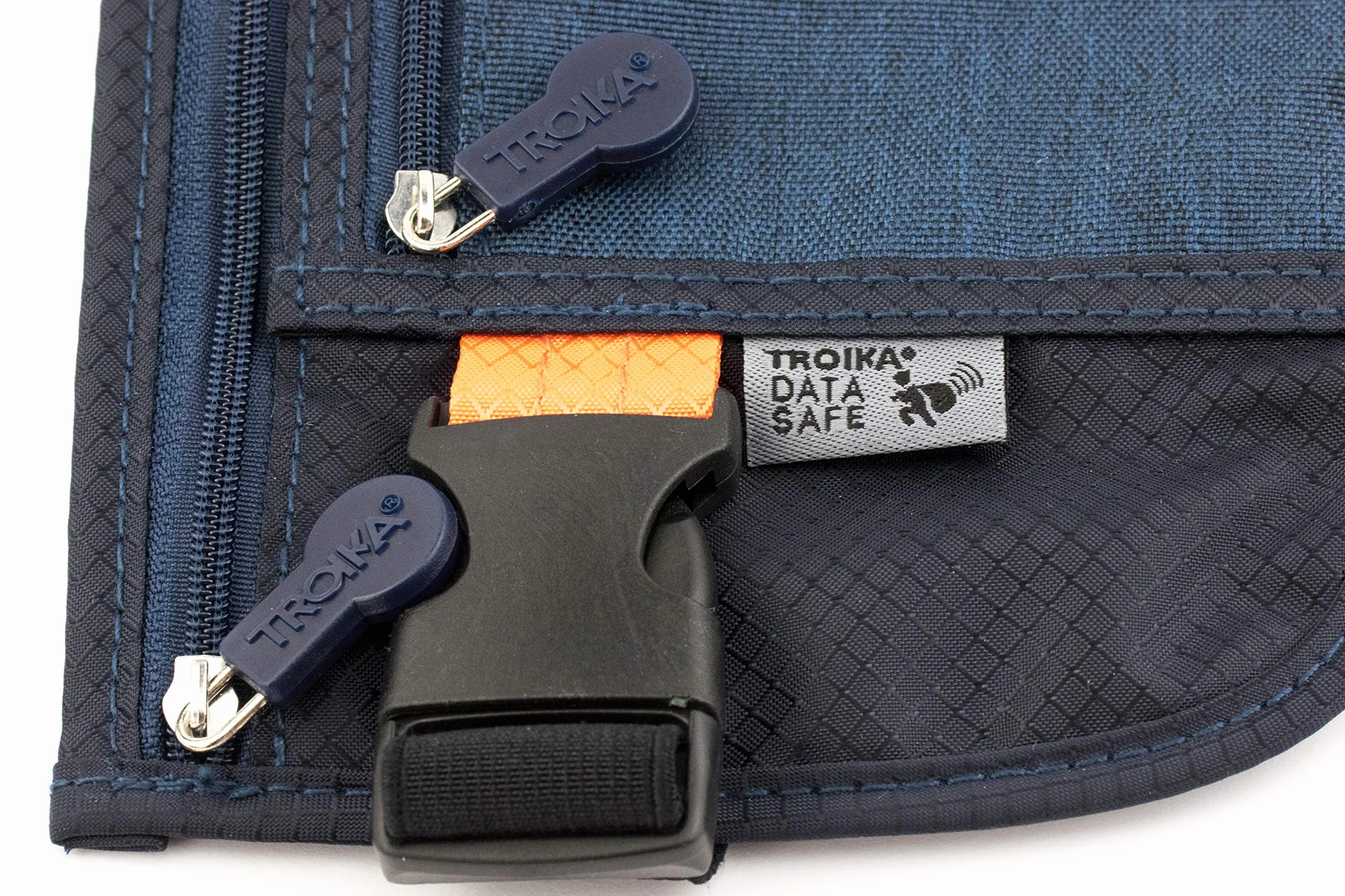 TROIKA Pasek bezpieczeństwa – BLB20/DB – torba na pasek, 2 kieszenie z zamkiem błyskawicznym, płaski, pasek na pieniądze, ochrona przed odczytem RFID, bilety, paszport, dowód osobisty, prawo jazdy,