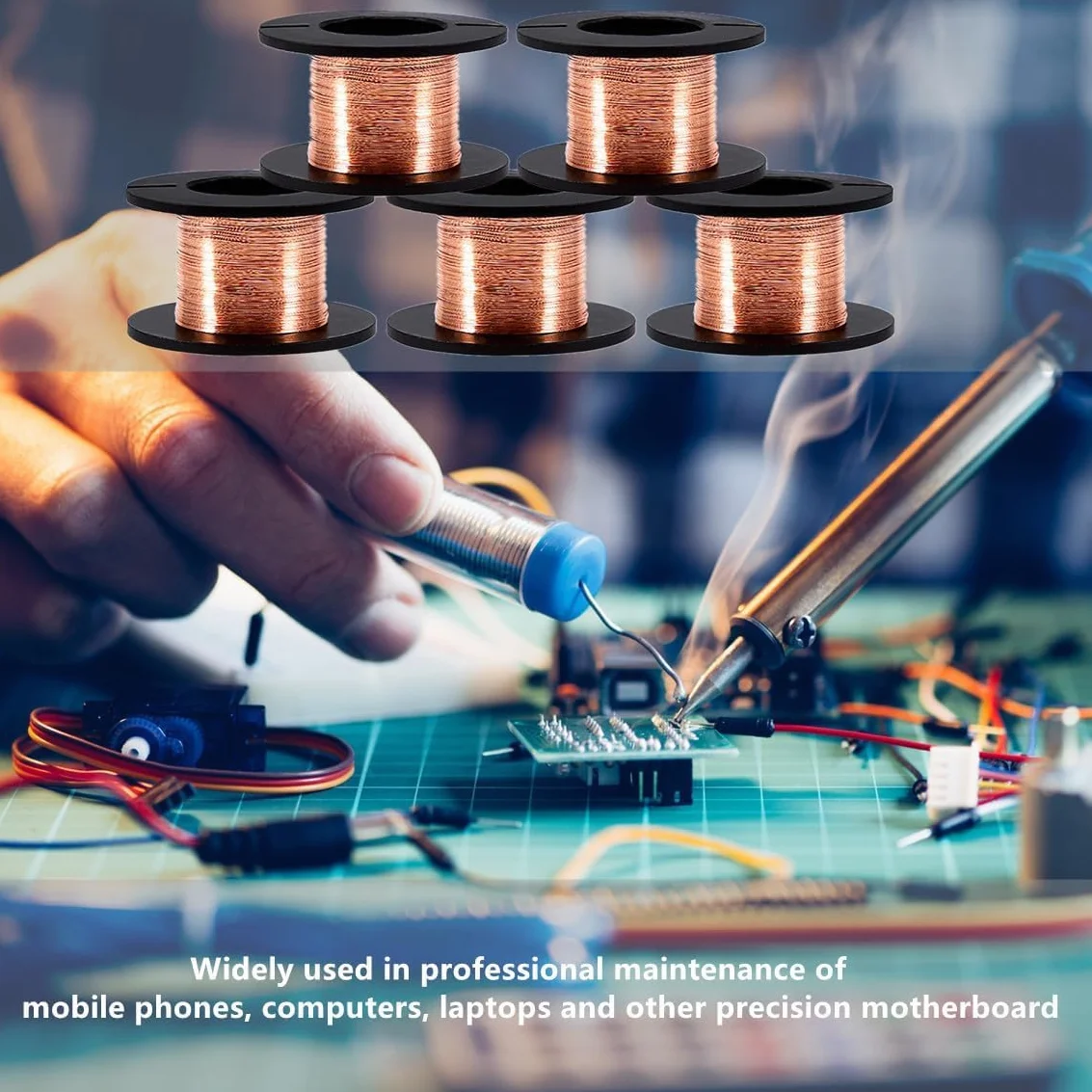 5 Rolek 15M Emaliowanego Drutu, 0,1 Mm * 15 M Emaliowanego Drutu Miedzianego Drut Magnetyczny Drut Uzwojenia Telefonu Naprawczy Płyty Głównej Notebooka, Do Naprawy, Podłączania Lub