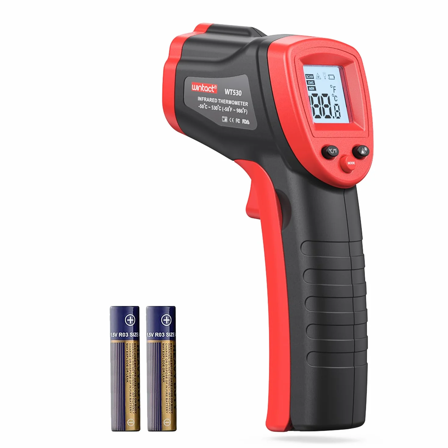 Wintact Termometr na podczerwień, pistolet na podczerwień, -50 ℃ ~ -380 ℃ ~ z samokalibrowaniem i maksymalnym wymiarem (nie dla osób) cyfrowy laser podczerwieni