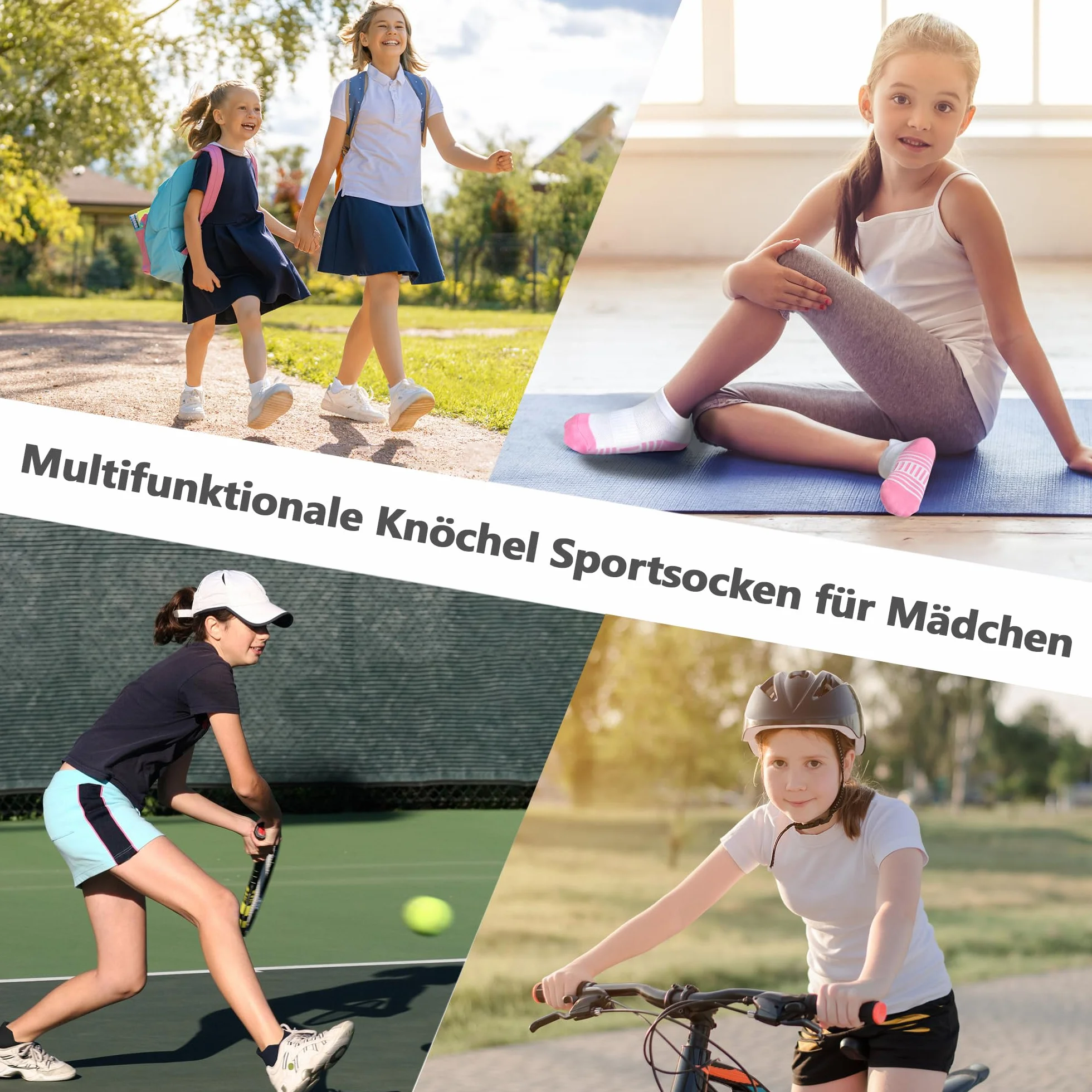 GENTABY Dziewczęce skarpety do sneakersów, dla dzieci, kolorowe skarpety sportowe, do szkoły, 12 par, klasyczne kolory, czarno-białe, oddychające, bawełniane skarpety dla dzieci w wieku 1-14 lat, 20