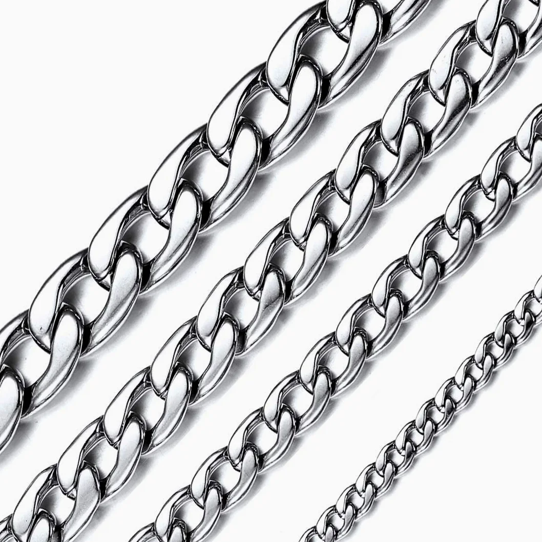 ChainsHouse Męski kubański łańcuszek ze stali nierdzewnej trwały 5/9/12/15 mm szerokości, 36-76 cm długości, srebrny/złoty/czarny łańcuszek, idealna biżuteria prezent