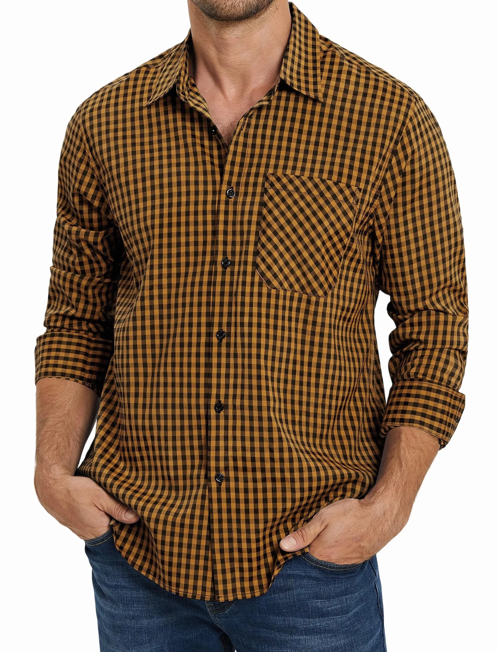 Enlision Koszula w kratę męskie koszule w kratę z długim rękawem zapinana na guziki koszula w kratę klasyczna codzienna tartan drwal koszule dla mężczyzn S-6XL