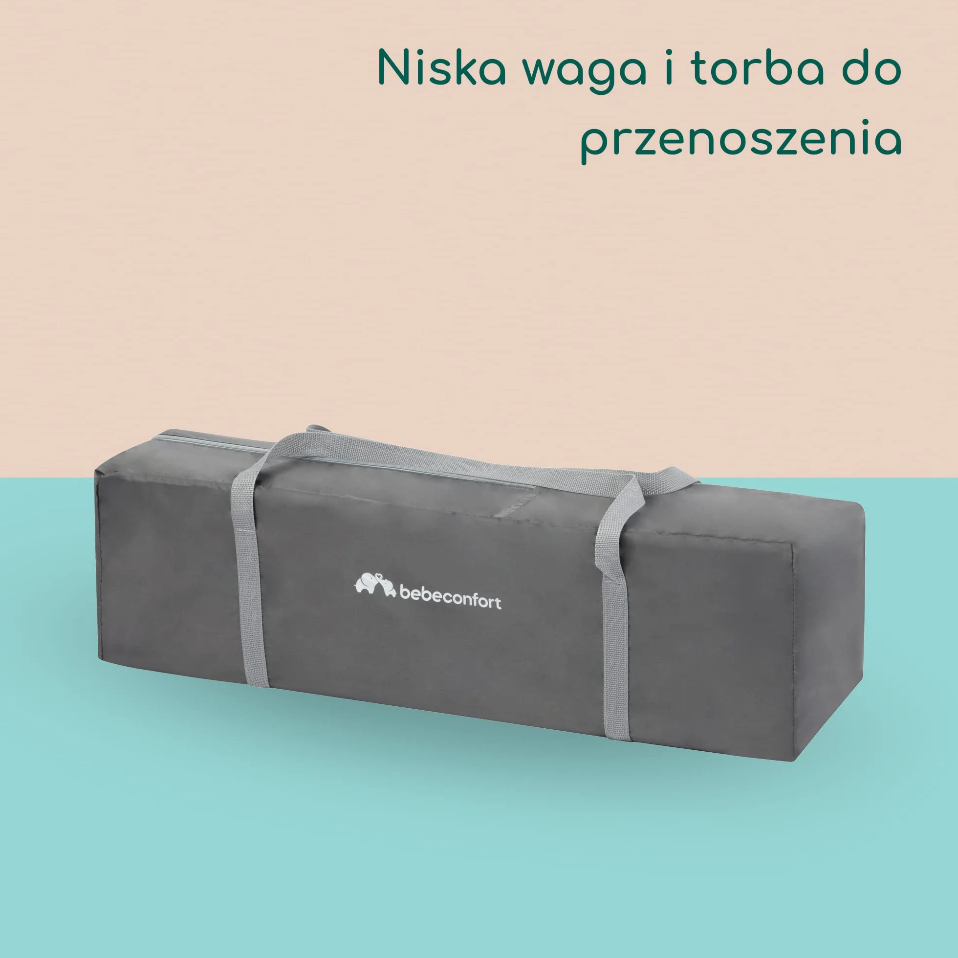 Bebeconfort Soft Dreams, Łóżeczko kempingowe, 0–3 lata (0–15 kg), Lekkie łóżeczko turystyczne, Materac z włókna drzewnego i pianki (60x120cm), Torba do przenoszenia, Kompaktowe składanie, Grey Mist
