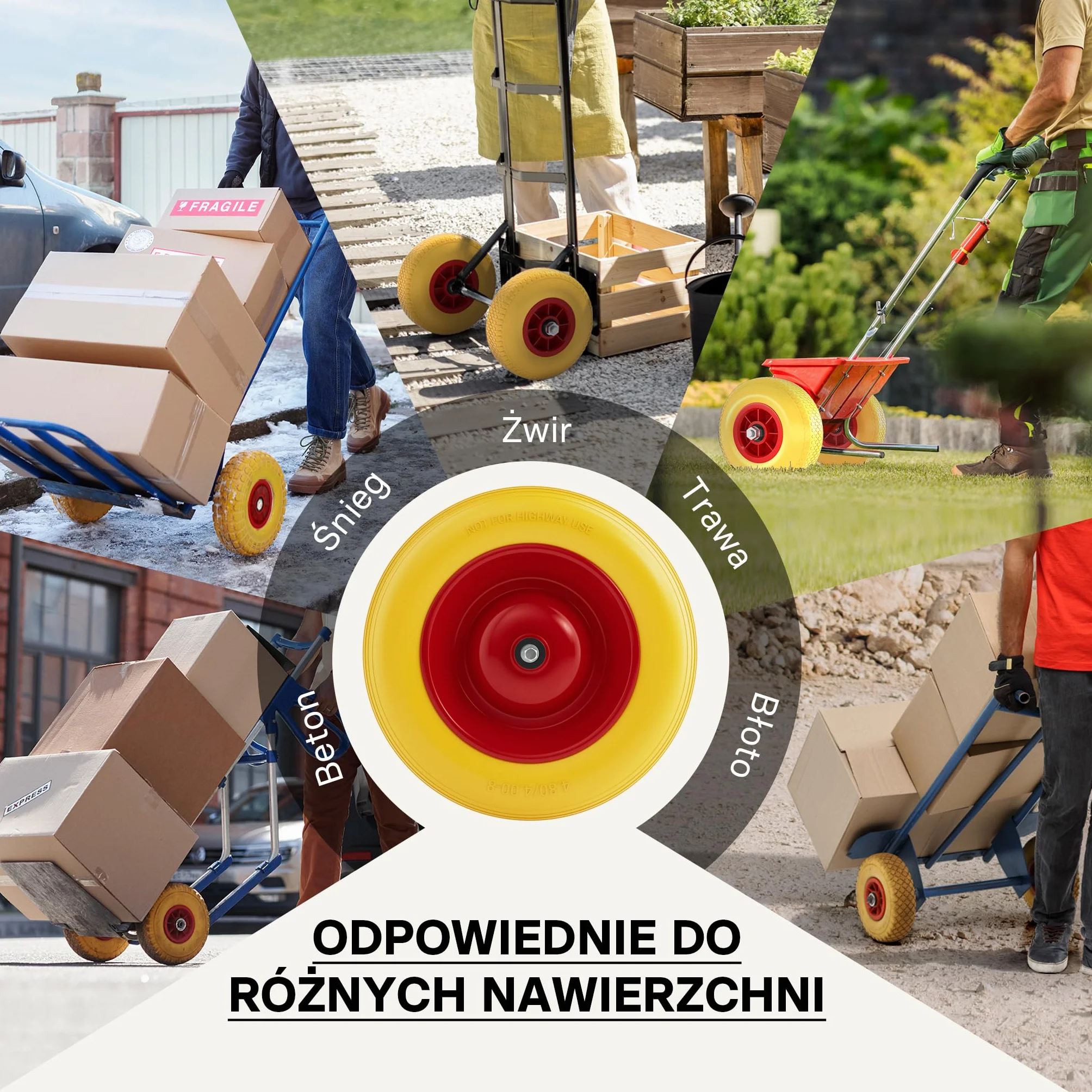 Wiltec Koło do taczki PU 4.8/4.00-8 do 180 kg koło pełne o wymiarach 92 x 392 mm, odporne na przebicia, poliuretanowe