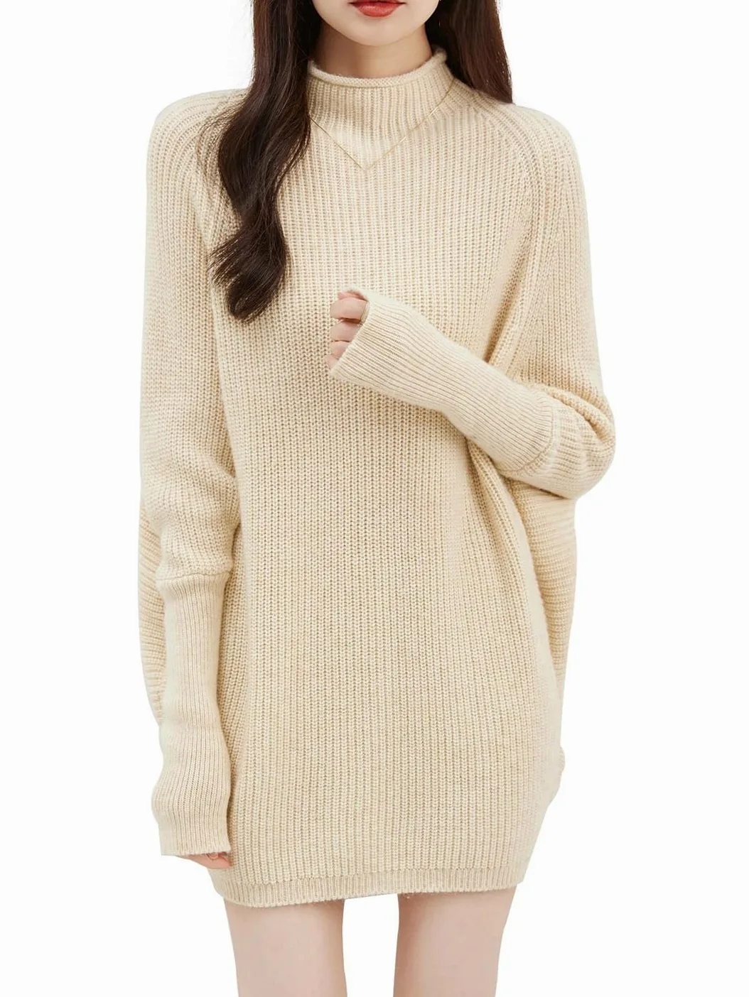 Disimlarl Damski sweter z wełny merynosów z golfem oversize, sweter z długim rękawem, dzianinowy sweter