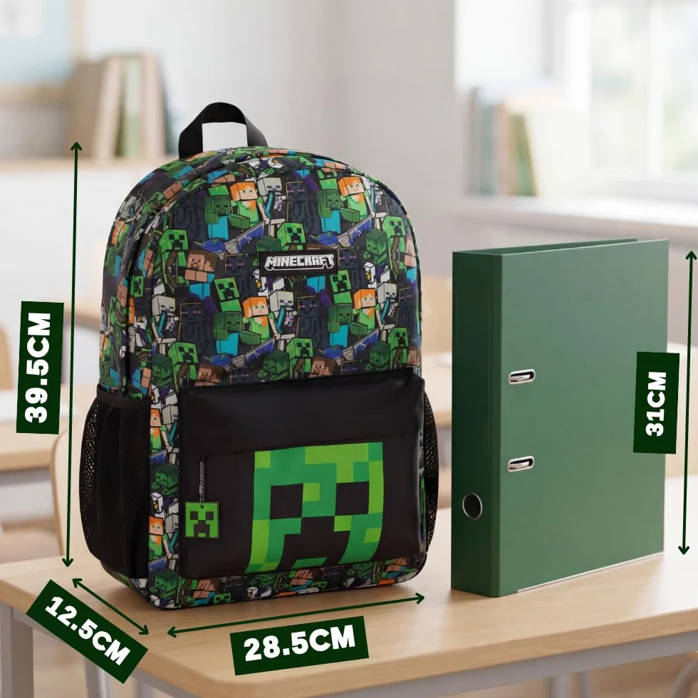 Minecraft Opcje plecaka szkolnego dla chłopców, plecak dla graczy z pnączami, zombie, szkieletem, endermana i pająkiem jaskini, torba z postaciami do szkoły, podróży, gier, jednodniowych wycieczek |