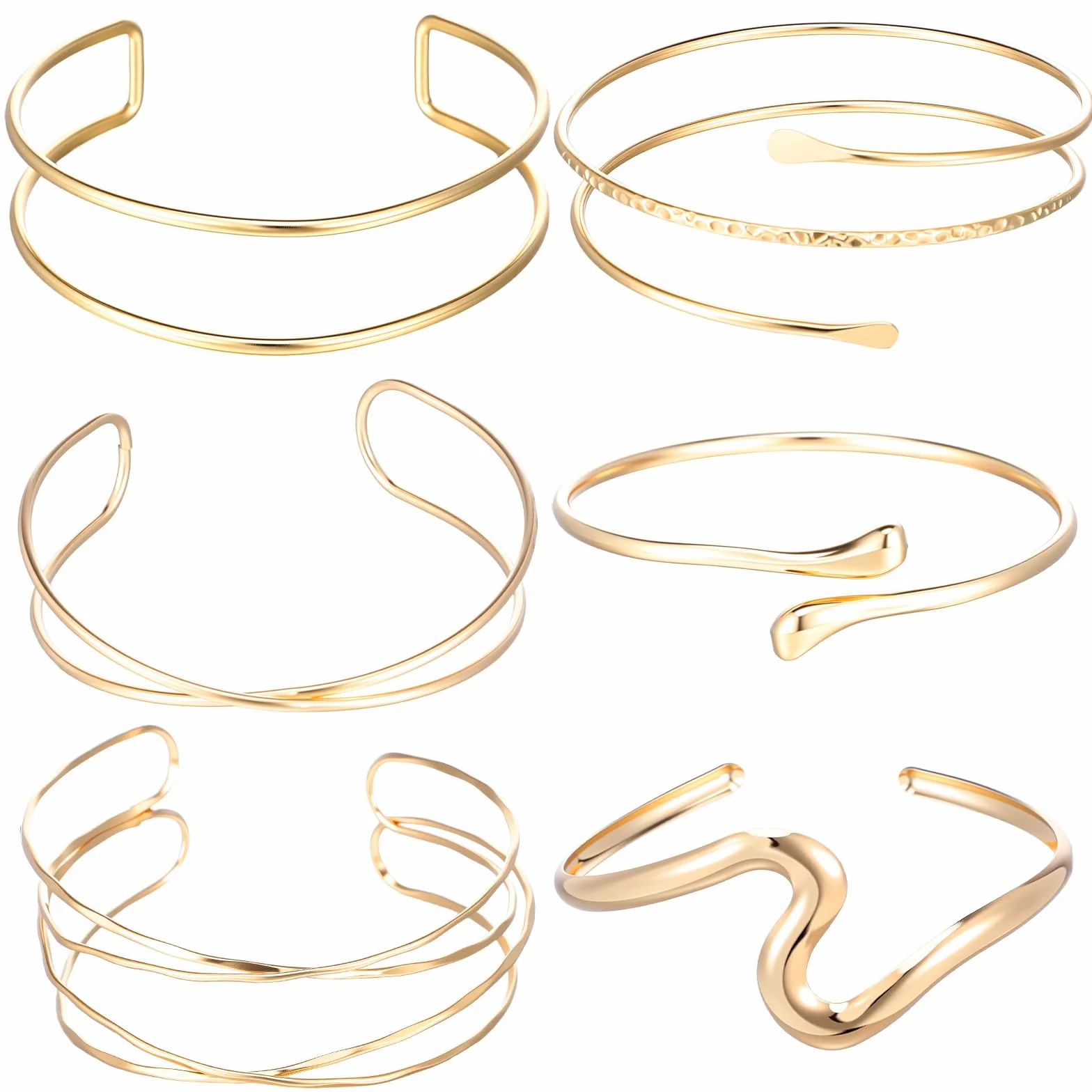 TIESOME 6 sztuk złotych bransoletek na ramię, 8 cm, regulowana bransoletka, złota, minimalistyczna, boho, punkowa, krętlista, grecka bransoletka, zestaw delikatnych prezentów dla dziewcząt