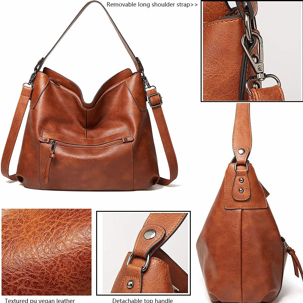 Damskie torebki PU wegańska skóra hobby torba na ramię moda torebka sakiewka torba crossbody, Czarny, Medium