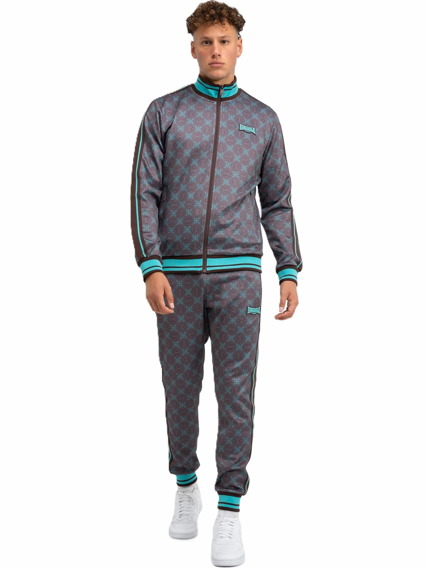 Lonsdale BEFORE 8 Męski dres treningowy, wąski krój, brązowy/turkusowy, M, brązowy/turkusowy, M