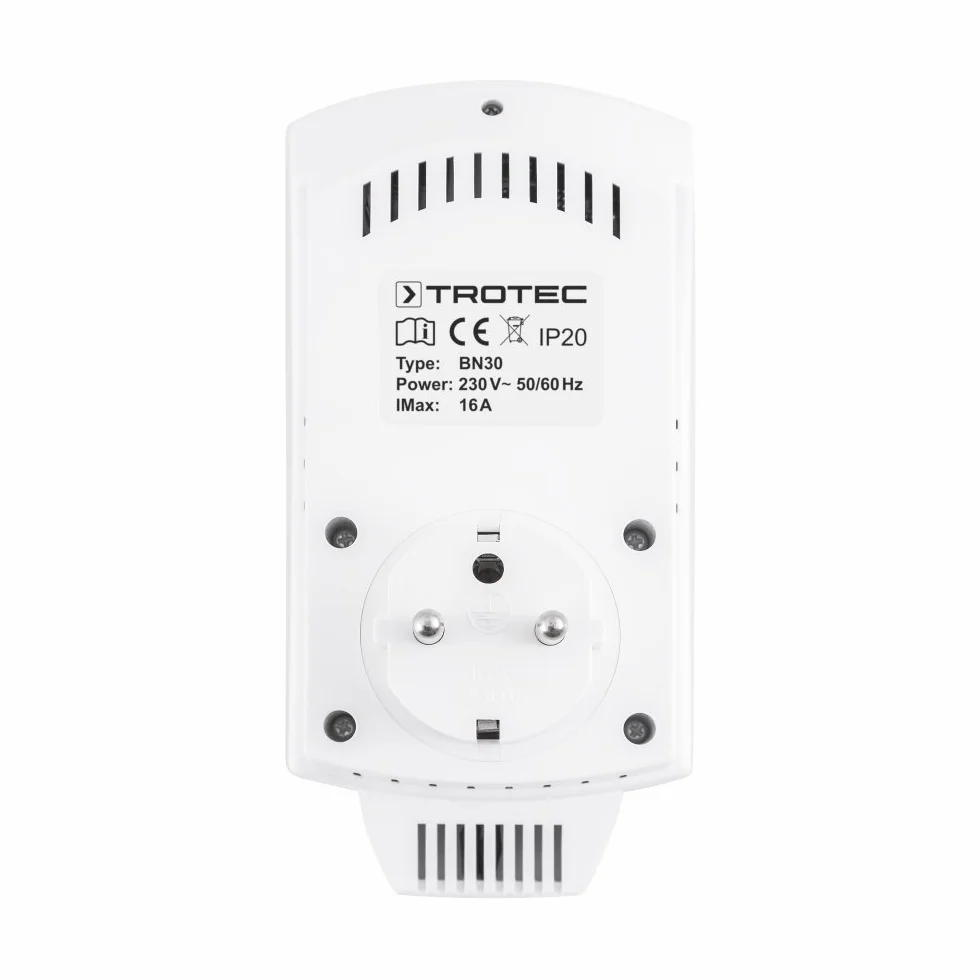 TROTEC BN30 Termostat gniazdkowy z czujnikiem temperatury regulacja temperatury w grzejnikach i klimatyzatorach od 5 °C do 30 °C
