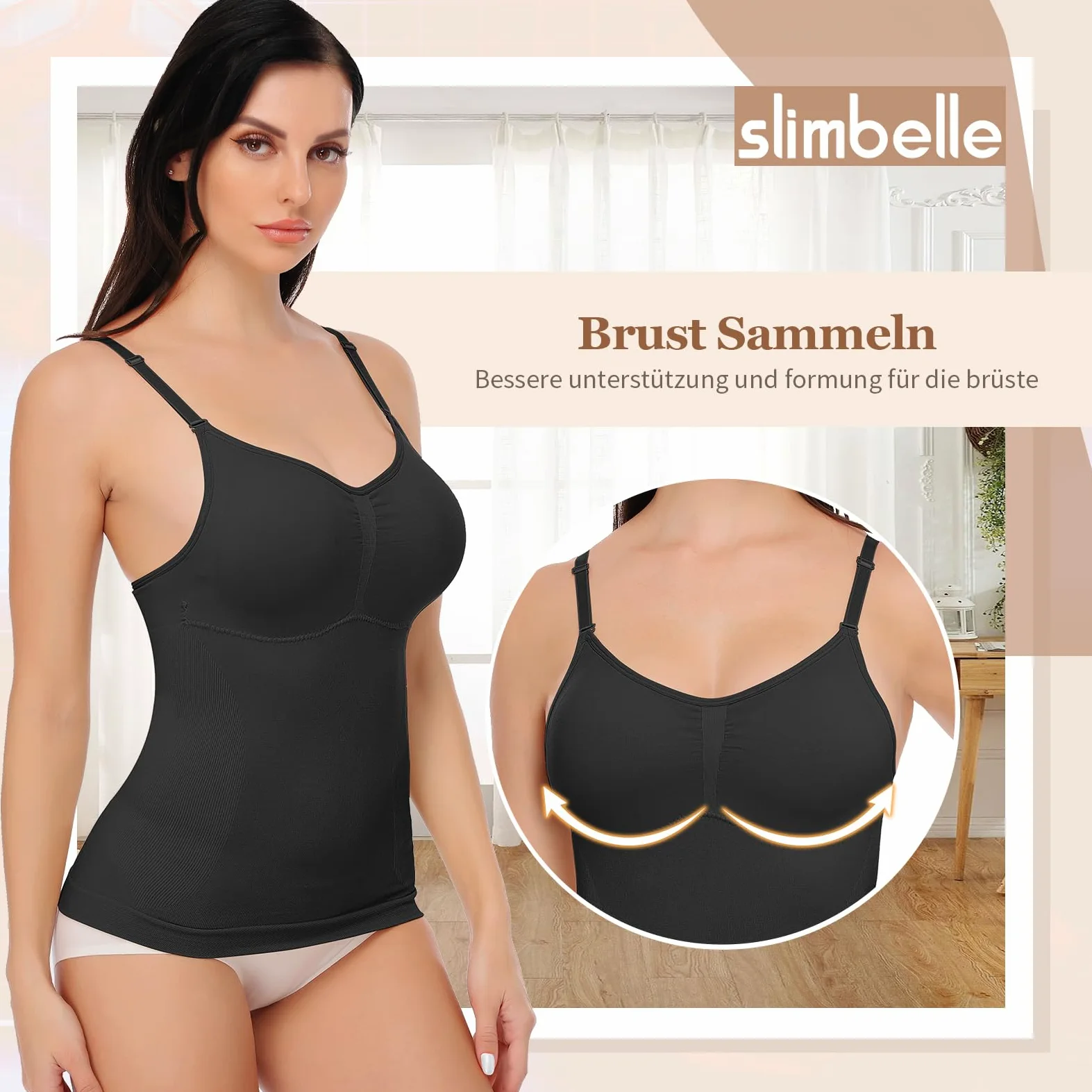 damski podkoszulek modelujący brzuch casual, top modelujący sylwetkę, bez szwów, modelujący top z ramiączkami spaghetti
