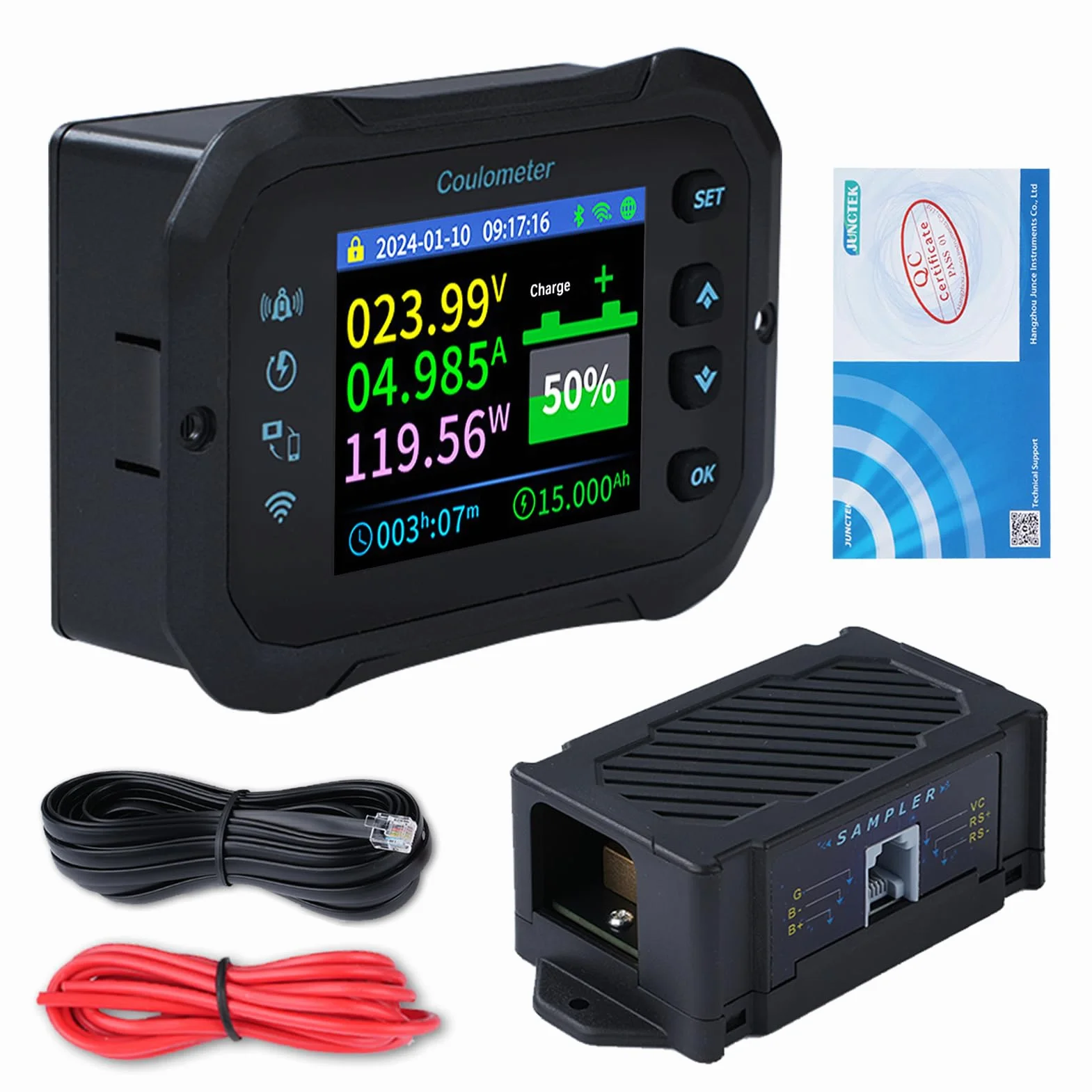 Monitor baterii 600 A, WiFi, 12 V, 24 V, 36 V, 48 V, 72 V, wyświetlacz napięcia 10 – 100 V, aplikacja zdalnego sterowania, monitor baterii Caravan Battery Guard (KM160F z alarmami)