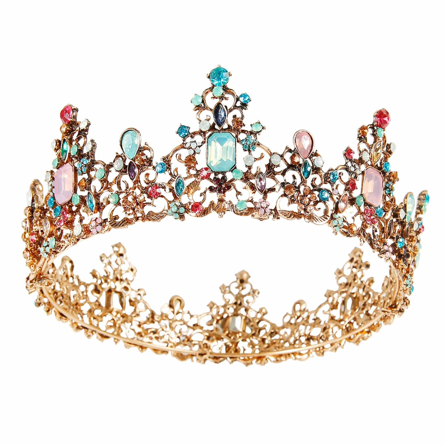 Kryształowa Korona, Ręcznie Robiona Opaska na Głowę, Błyszcząca Diadem, Biżuteria do Włosów, Wielokolorowy Bursztyn