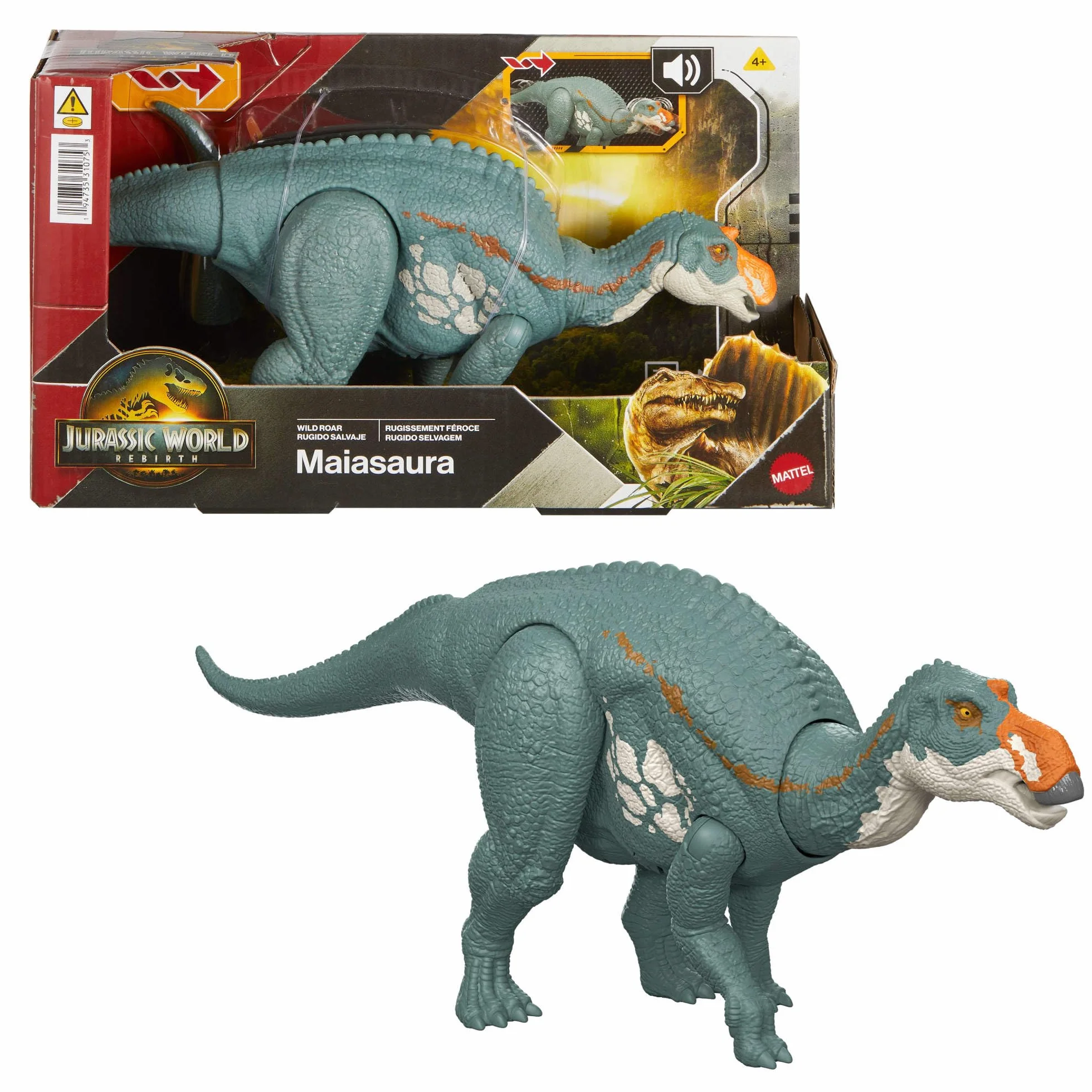 Mattel Jurassic World: Odrodzenie Majazaura Ryczący dinozaur Figurka z wielokierunkowym atakiem i dźwiękiem, do ustawiania w różnych pozach, zabawka dinozaur dla dzieci, zabawa wirtualna, JGC82